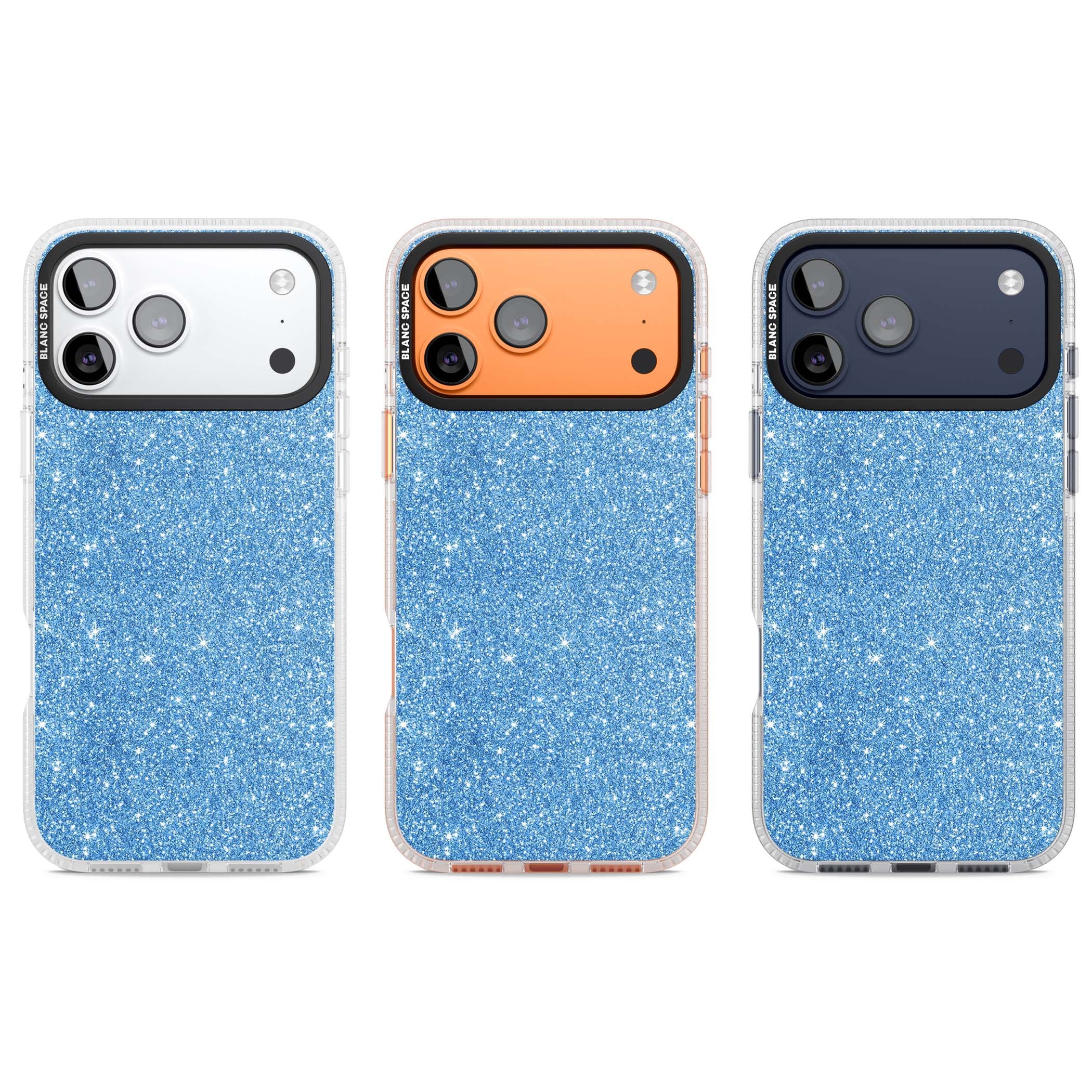 Blue Glitter blue glitter iPhone case featuring dense sparkling cerulean glitter with a glamorous shimmering finish | Clear Case Impact Air case for iPhone 17 Pro, iPhone 17 Pro Max
