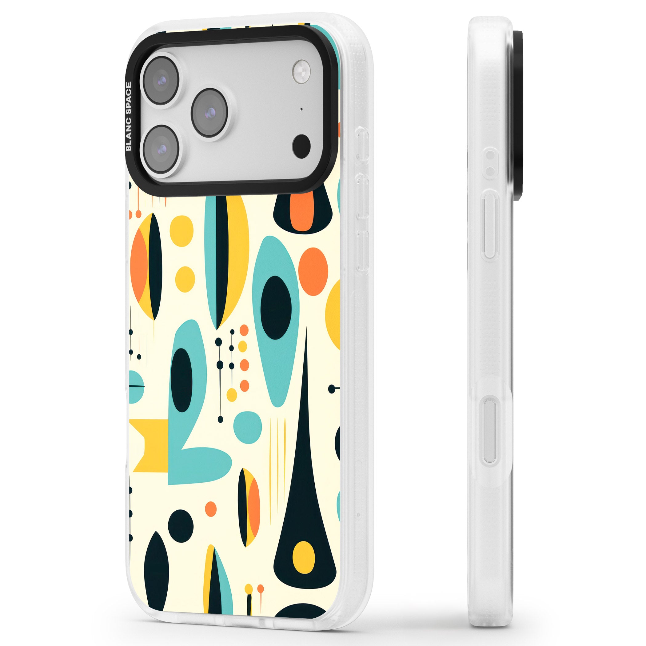 Mid Century Atomic Pattern iPhone 17 Pro Impact Air Clear Phone Case Side Profile