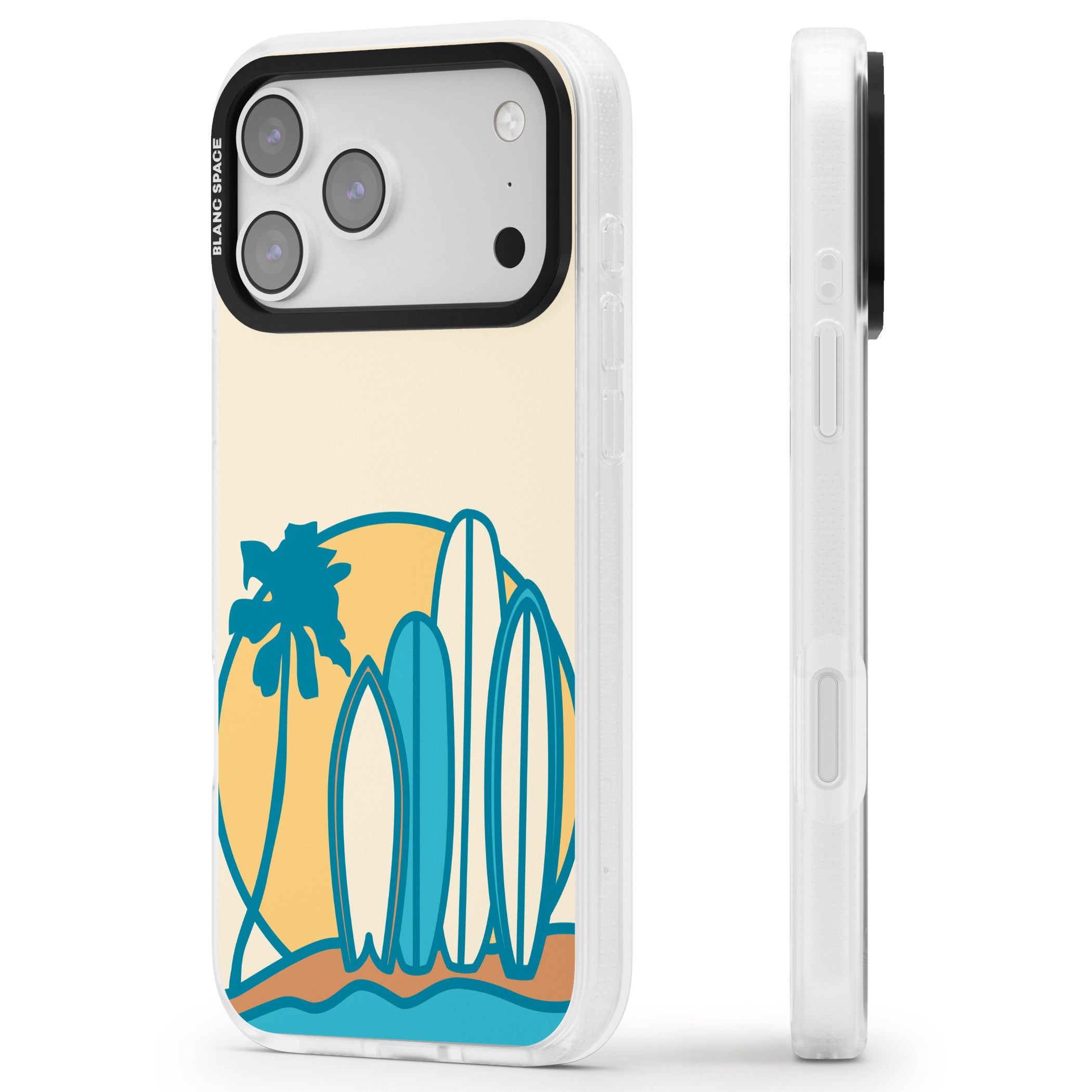 Coastal Surf Vibes iPhone 17 Pro Impact Air Clear Phone Case Side Profile