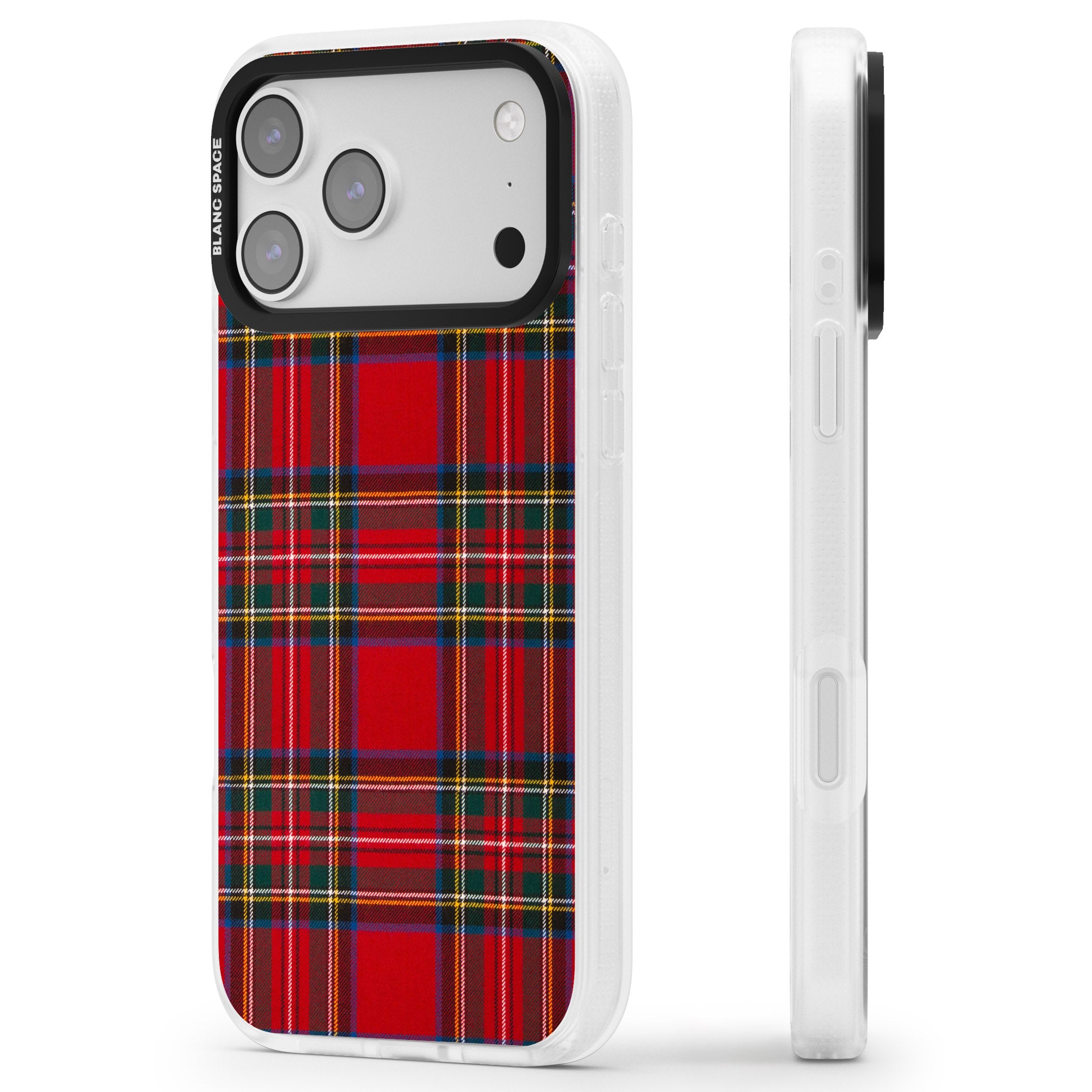 Royal Stewart Tartan iPhone 17 Pro Impact Air Clear Phone Case Side Profile