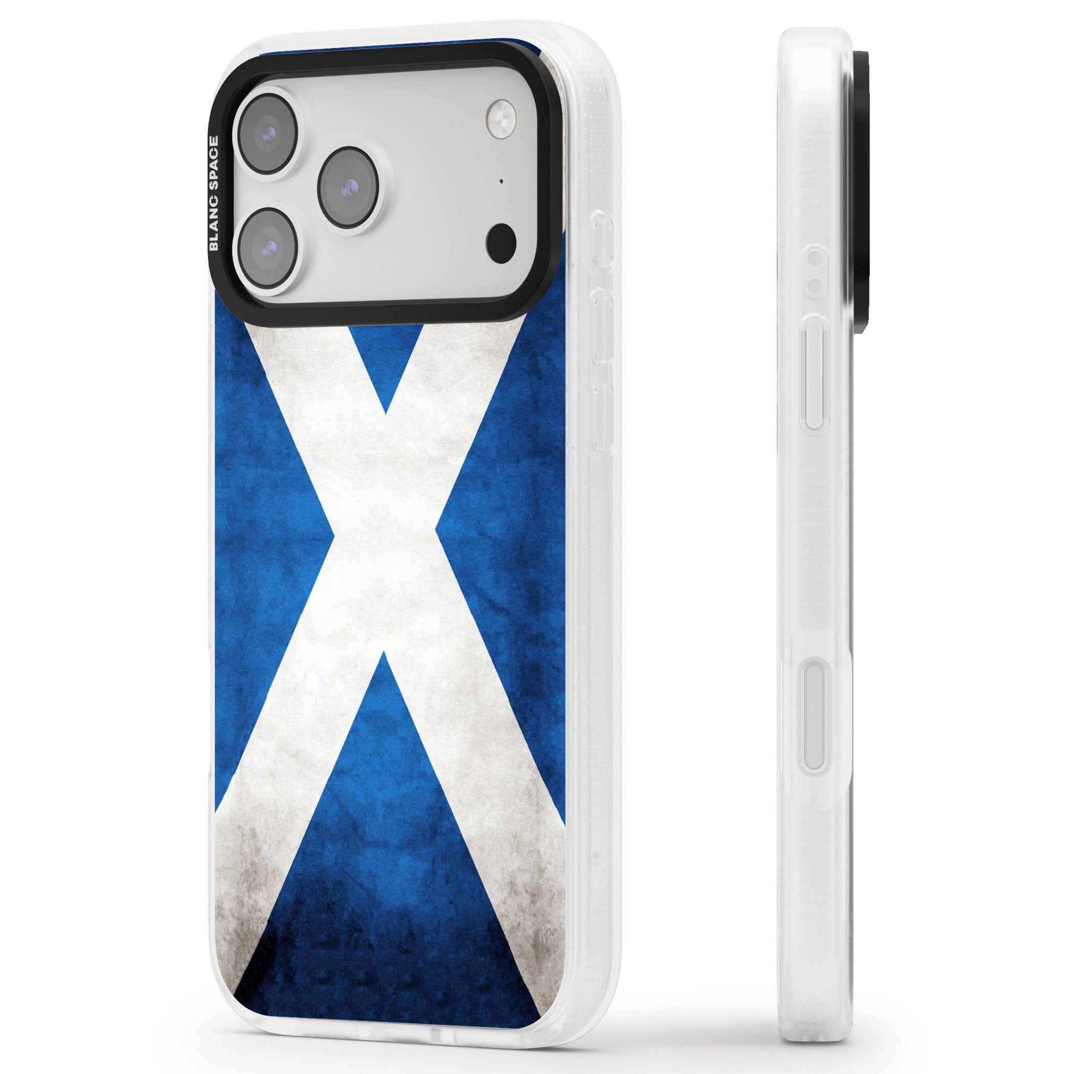 Scotland Saltire Flag iPhone 17 Pro Impact Air Clear Phone Case Side Profile