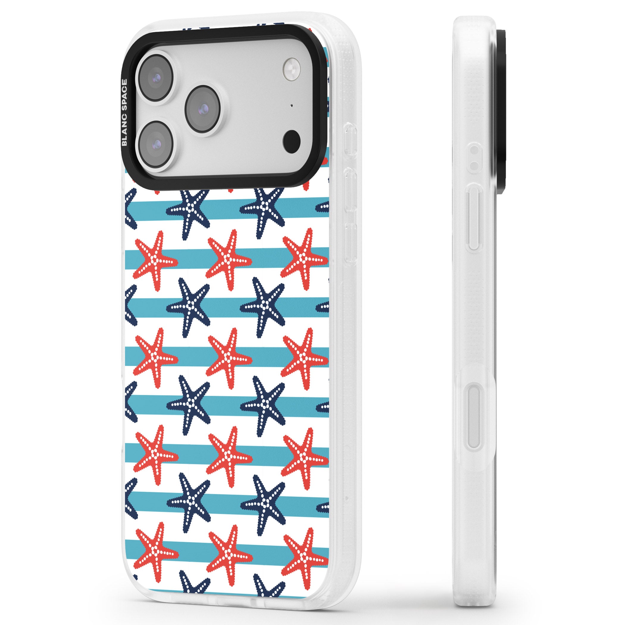 Nautical Starfish Stripe iPhone 17 Pro Impact Air Clear Phone Case Side Profile