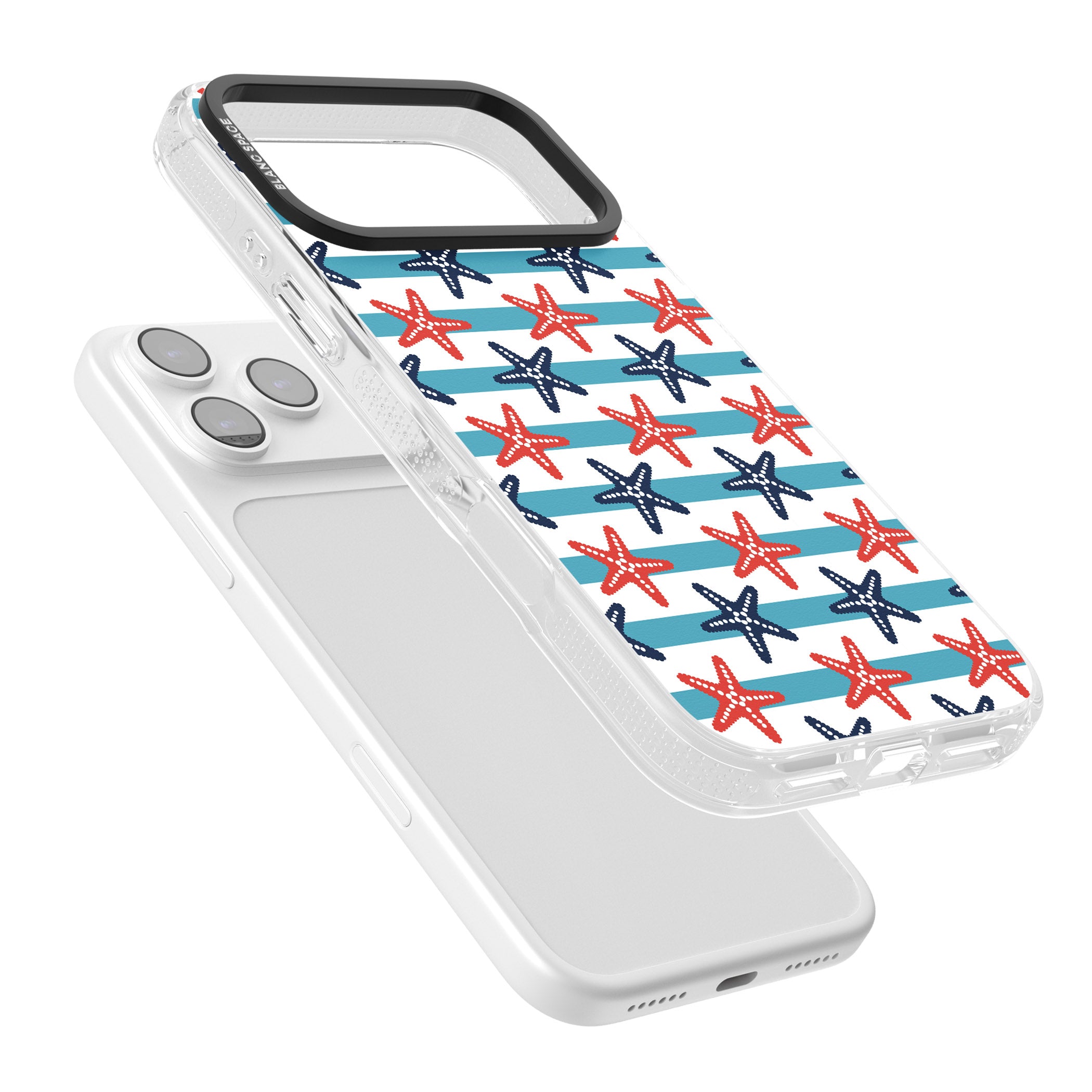 Nautical Starfish Stripe iPhone 17 Pro Impact Air Clear Phone Case Colours