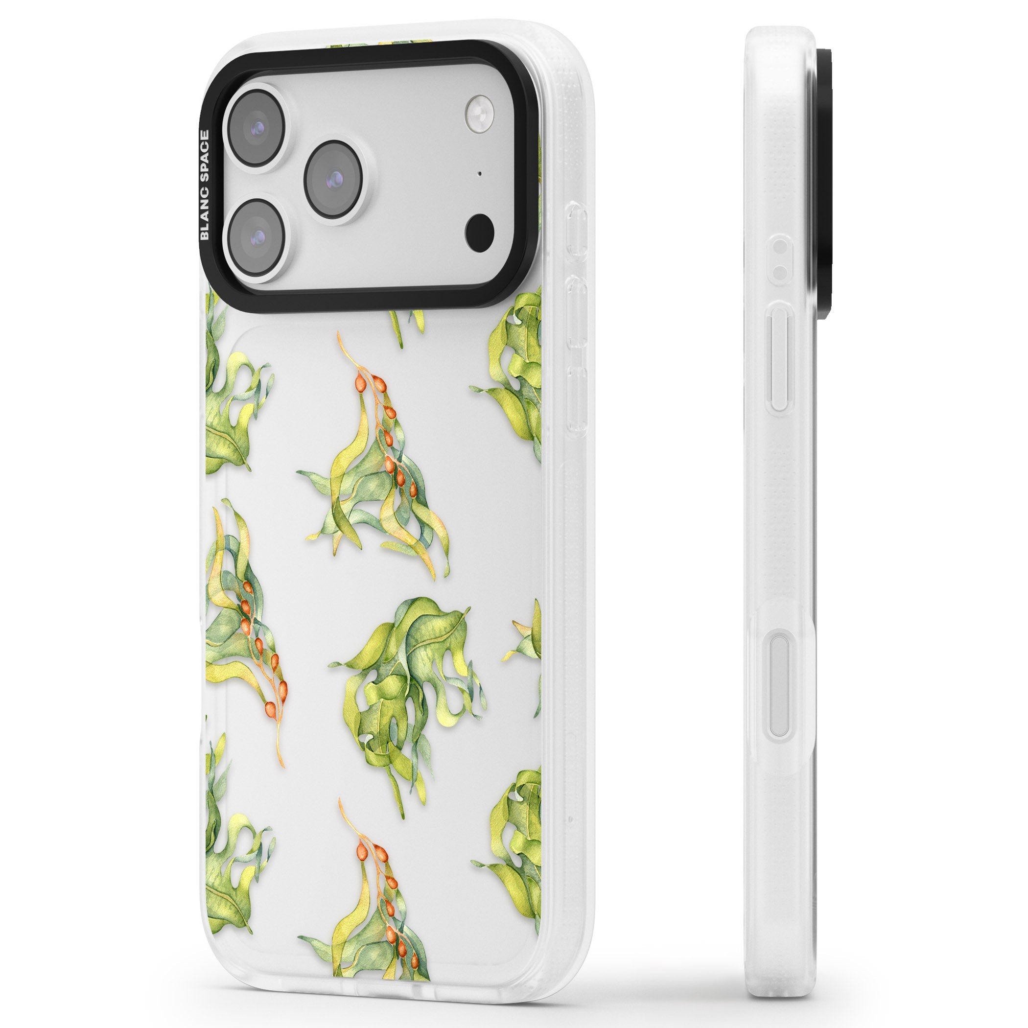 Flowing Seaweed Watercolor iPhone 17 Pro Impact Air Clear Phone Case Side Profile