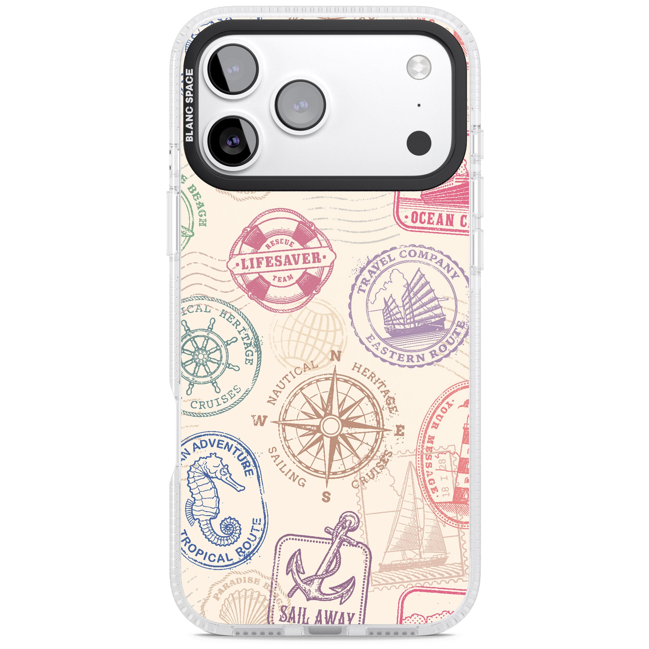 Nautical Stamps iPhone 17 Pro Impact Air Clear Phone Case