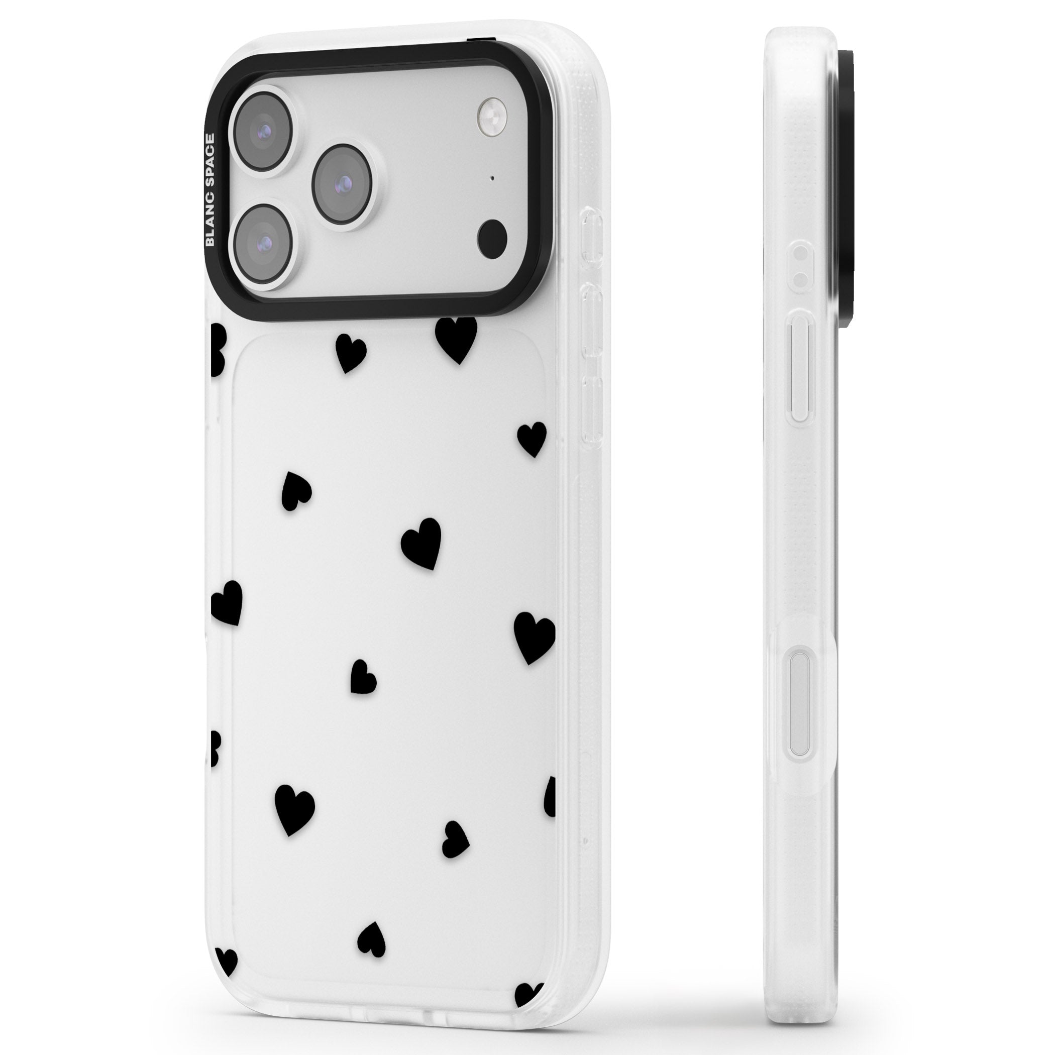 Black Hearts iPhone 17 Pro Impact Air Clear Phone Case Side Profile