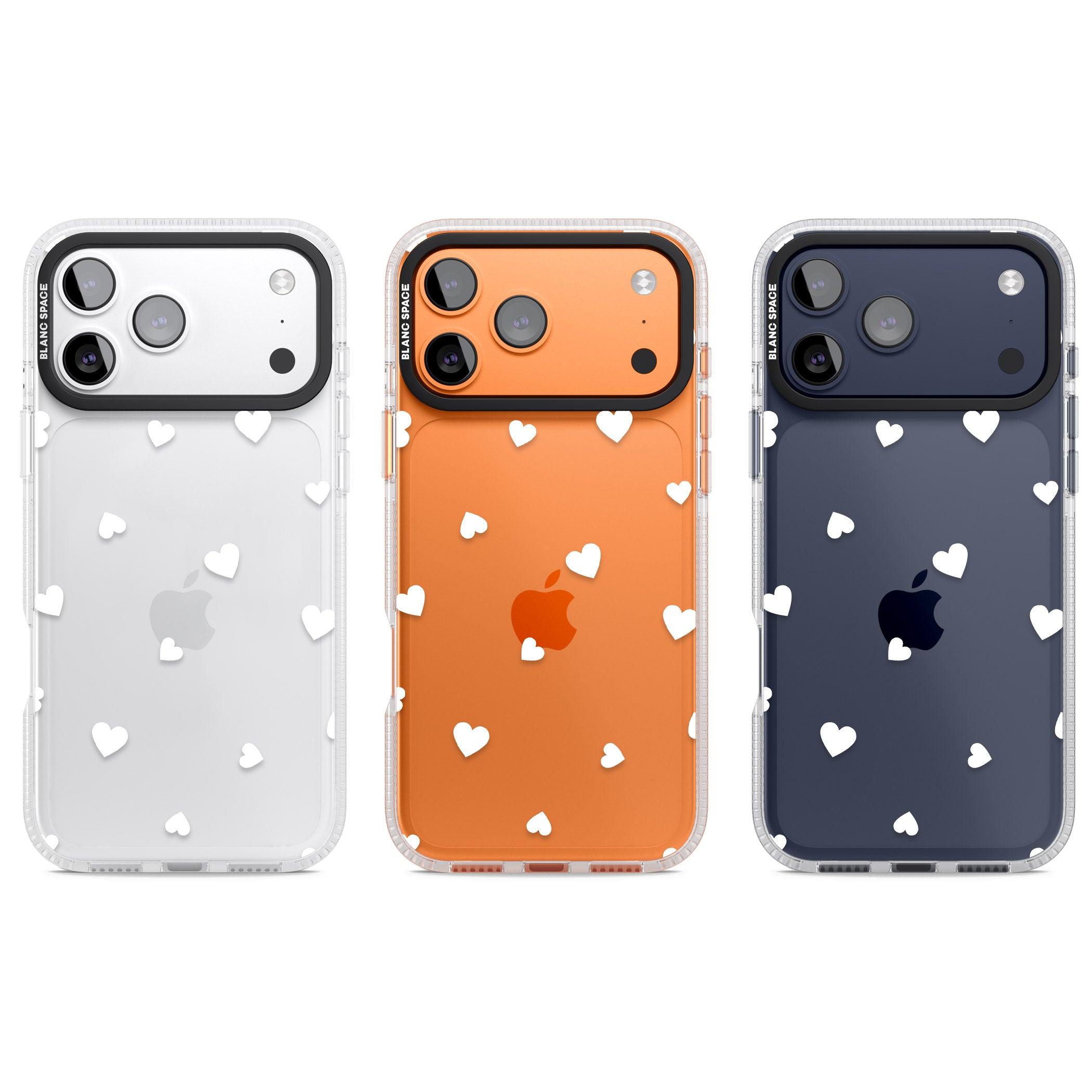 White Hearts iPhone 17 Pro Impact Air Clear Phone Case APT Impact Protection