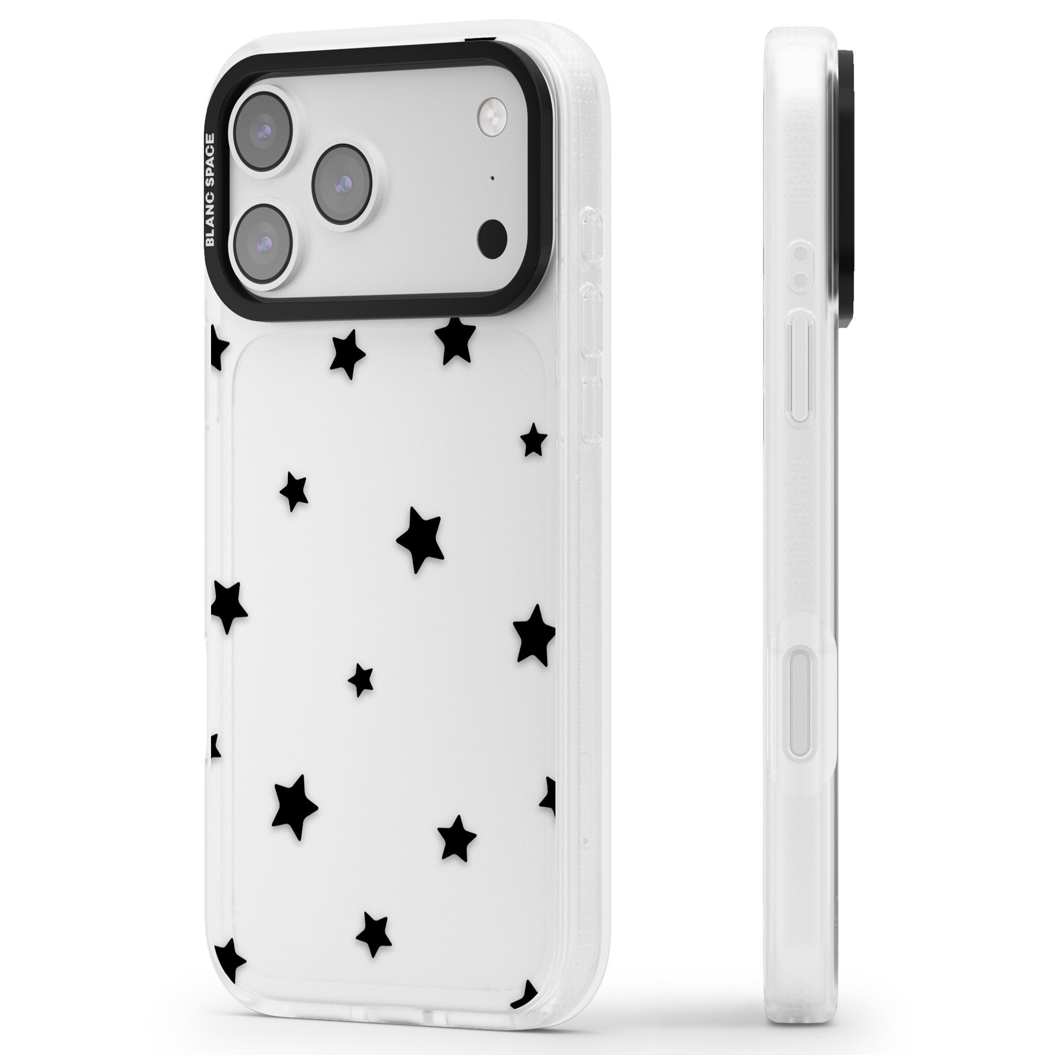 Starry Night Black Stars iPhone 17 Pro Impact Air Clear Phone Case Side Profile