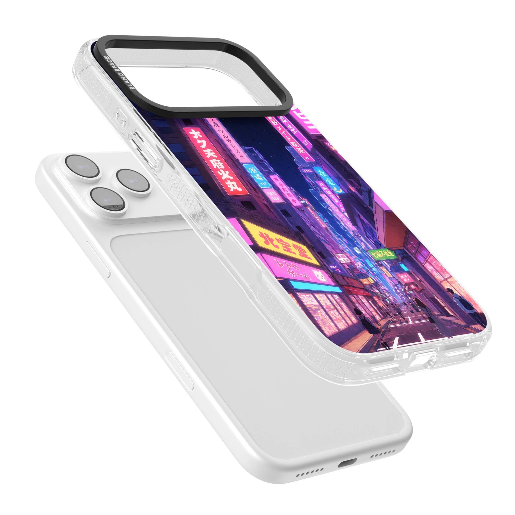 Shibuya At Night Japanese neon city iPhone case featuring glowing kanji signs, pink storefronts and a Tokyo street at n | Clear Case Impact Air case for iPhone 17 Pro, iPhone 17 Pro Max