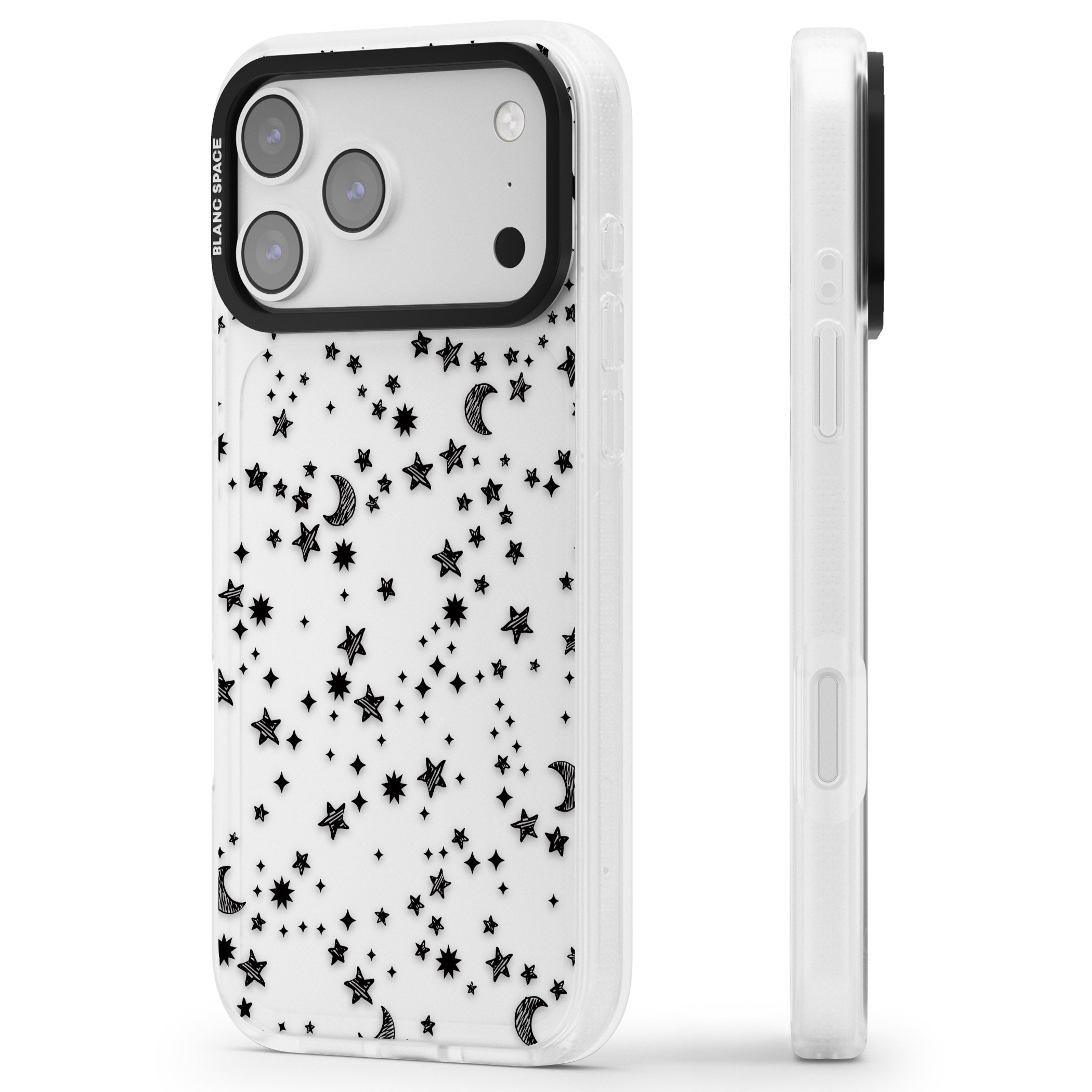 Black Cosmic Galaxy Pattern iPhone 17 Pro Impact Air Clear Phone Case Side Profile