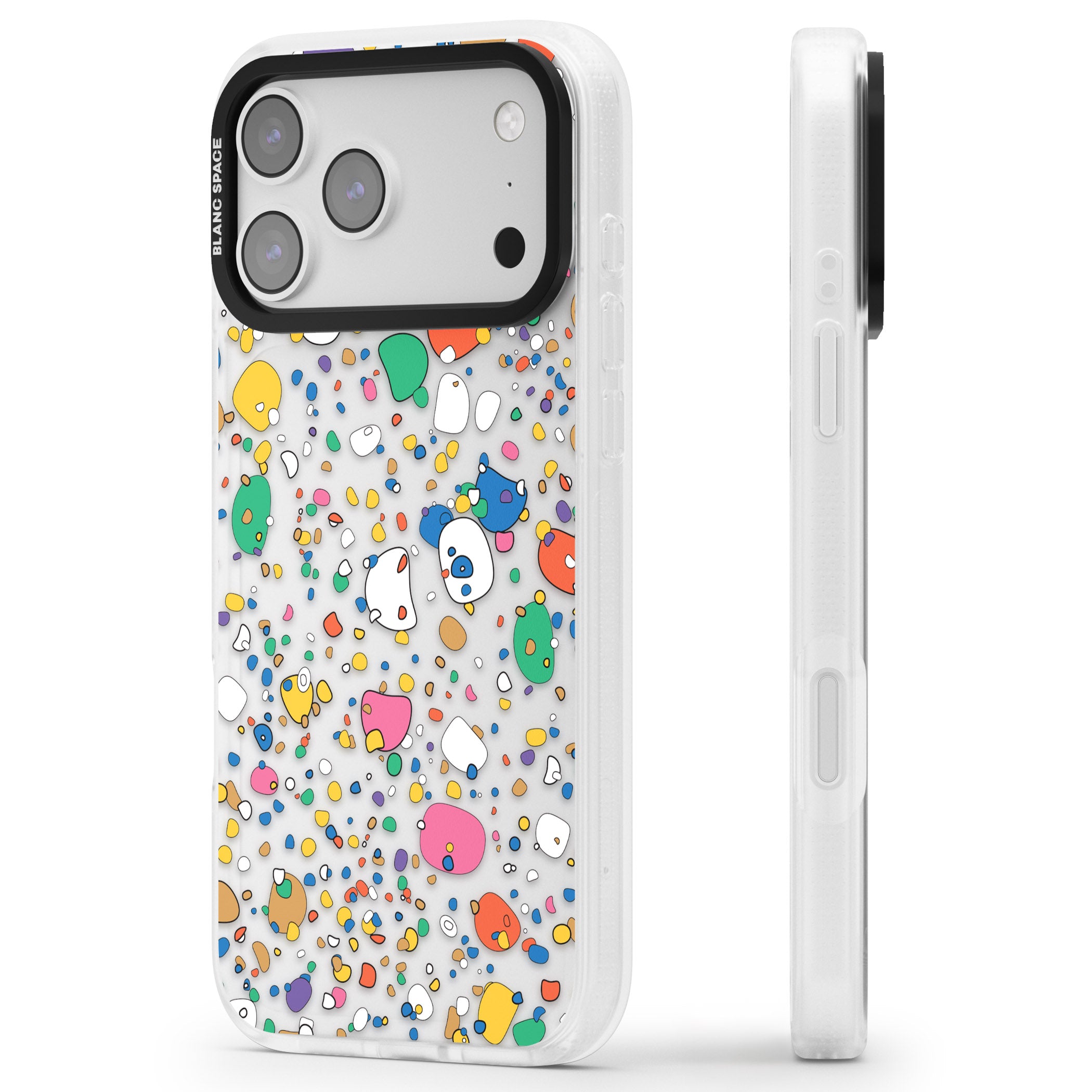 Colourful Confetti Pebbles iPhone 17 Pro Impact Air Clear Phone Case Side Profile