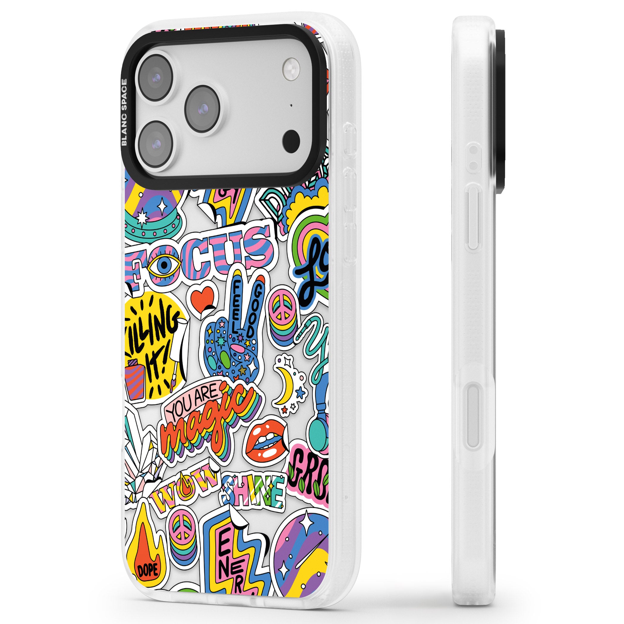 Magic Sticker Collage iPhone 17 Pro Impact Air Clear Phone Case Side Profile
