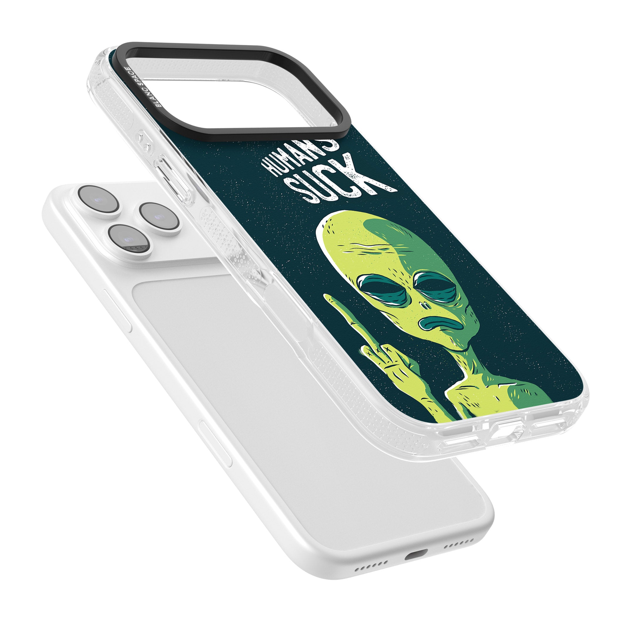 Humans Suck Alien iPhone 17 Pro Impact Air Clear Phone Case Colours
