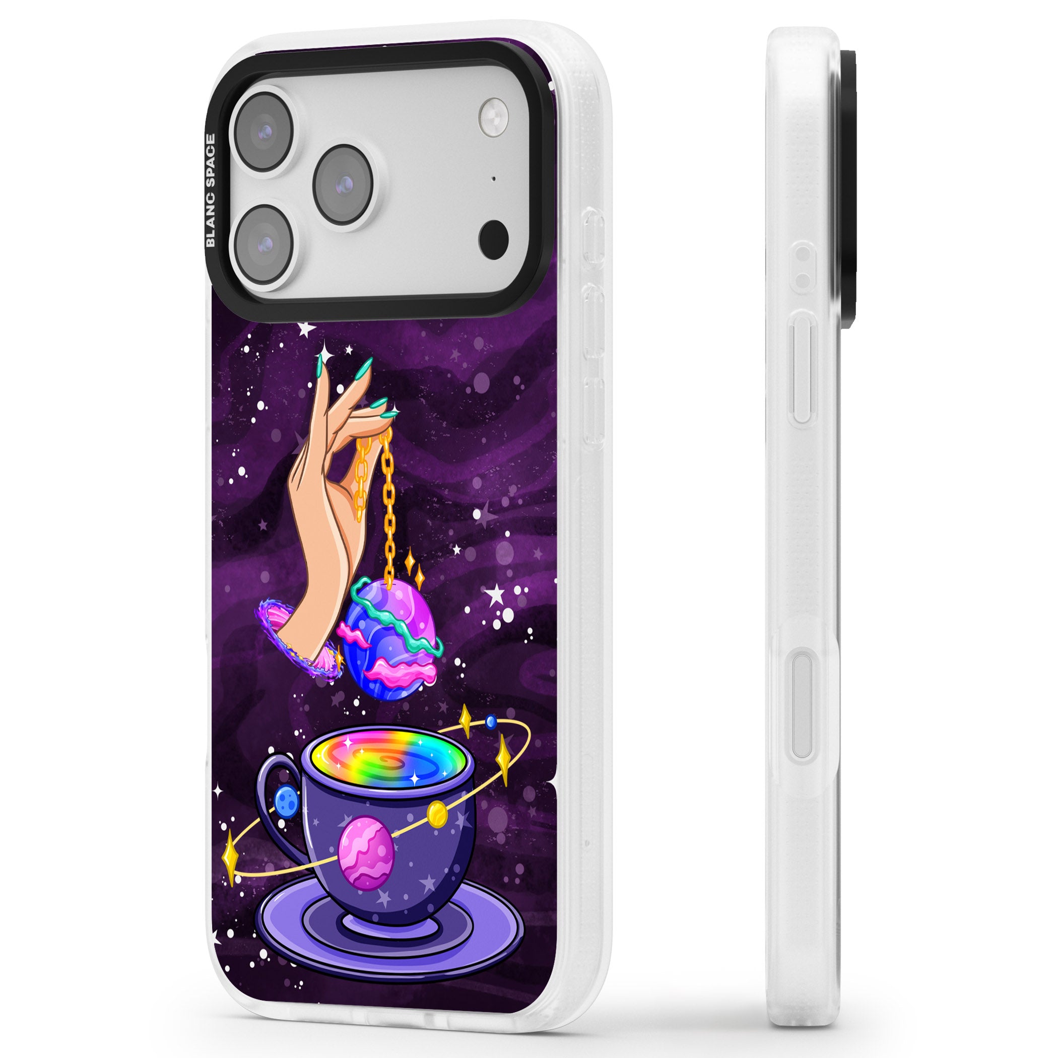 Space Tea iPhone 17 Pro Impact Air Clear Phone Case Side Profile