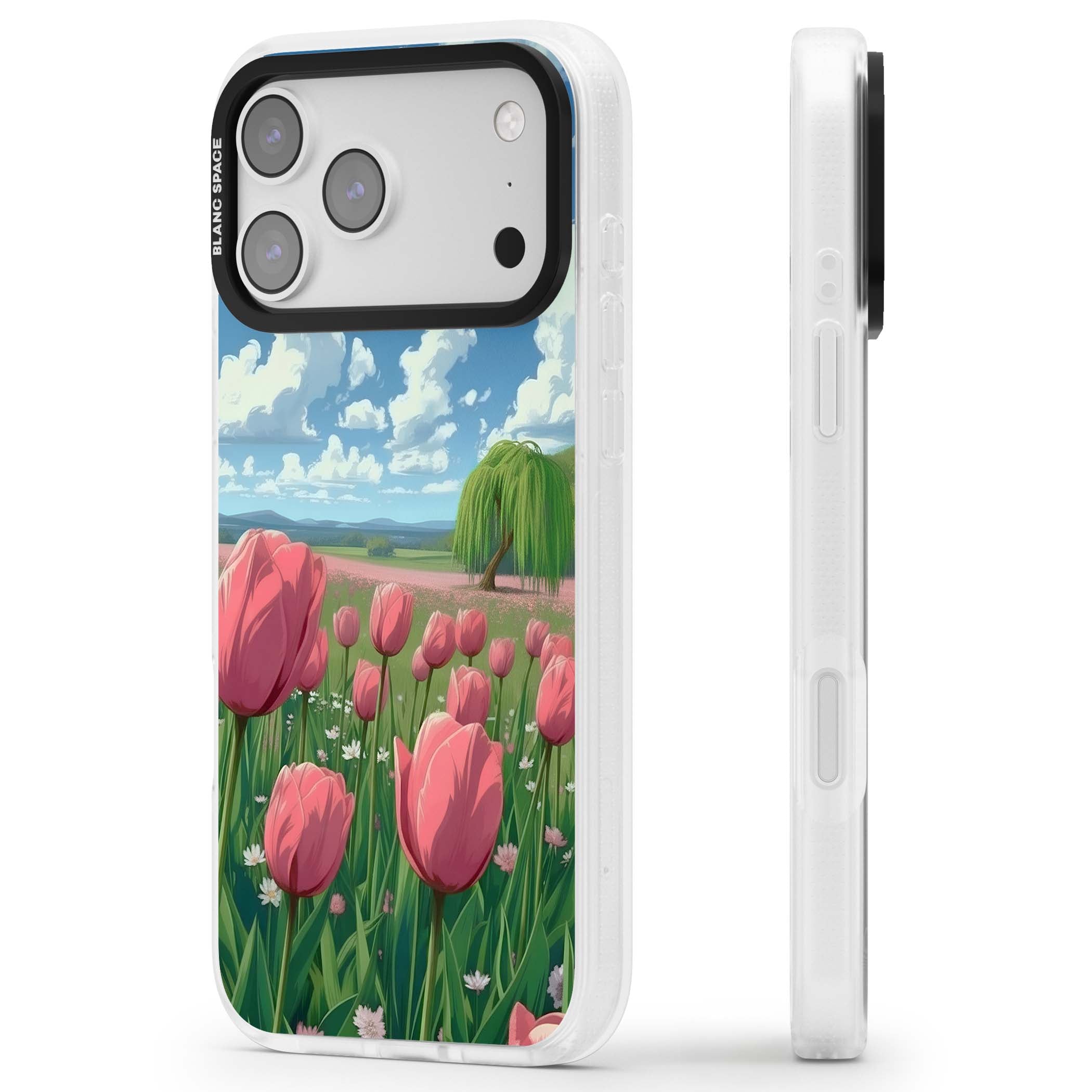 Willow By The Pink Tulips floral iPhone case | Clear Case Impact Air case for iPhone 17 Pro, iPhone 17 Pro Max