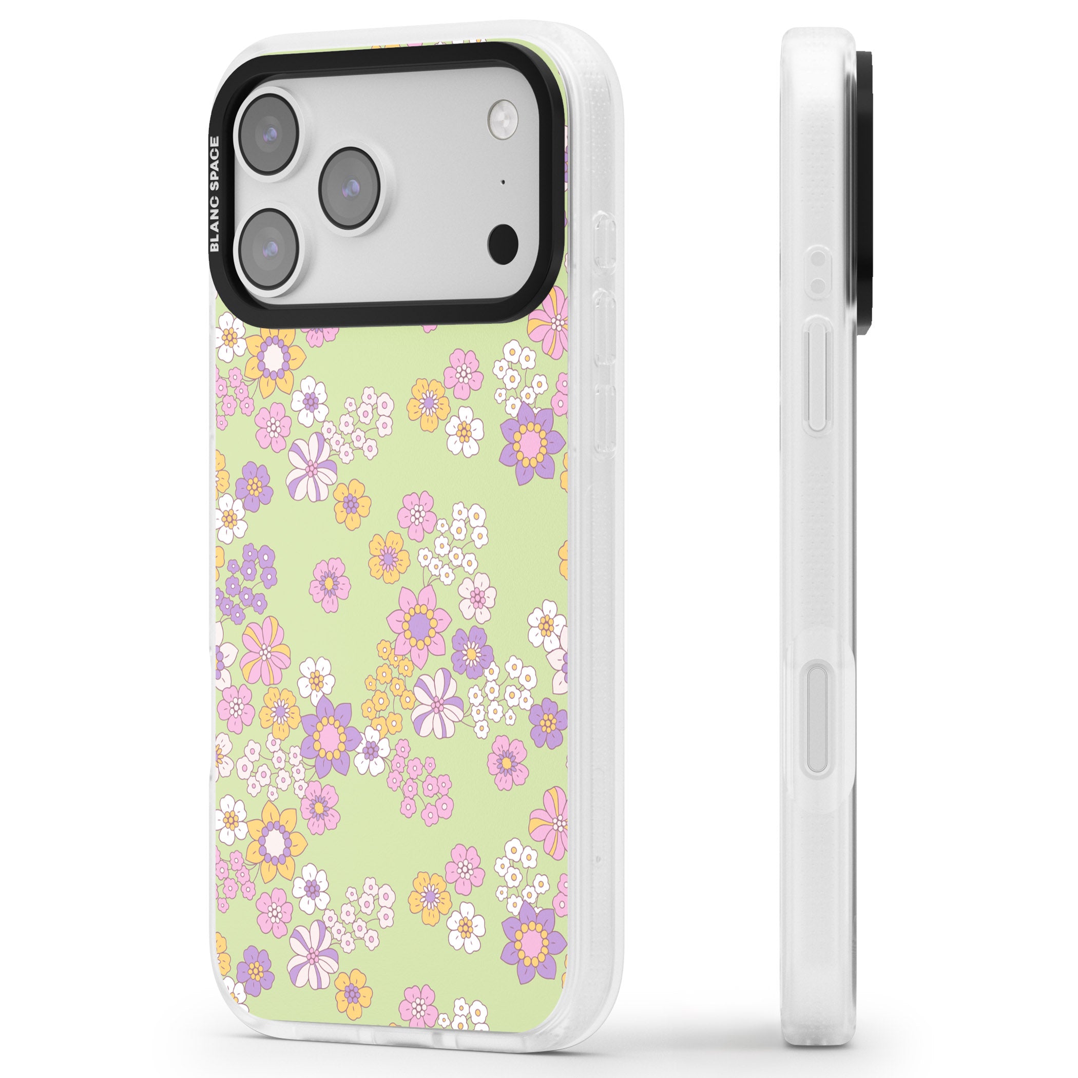 Grass Green Flowers iPhone 17 Pro Impact Air Clear Phone Case Side Profile