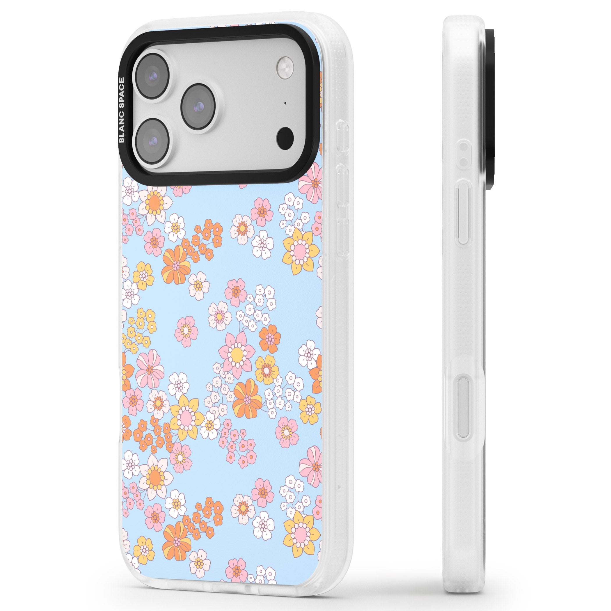 Lake Blue Flower Mix iPhone 17 Pro Impact Air Clear Phone Case Side Profile