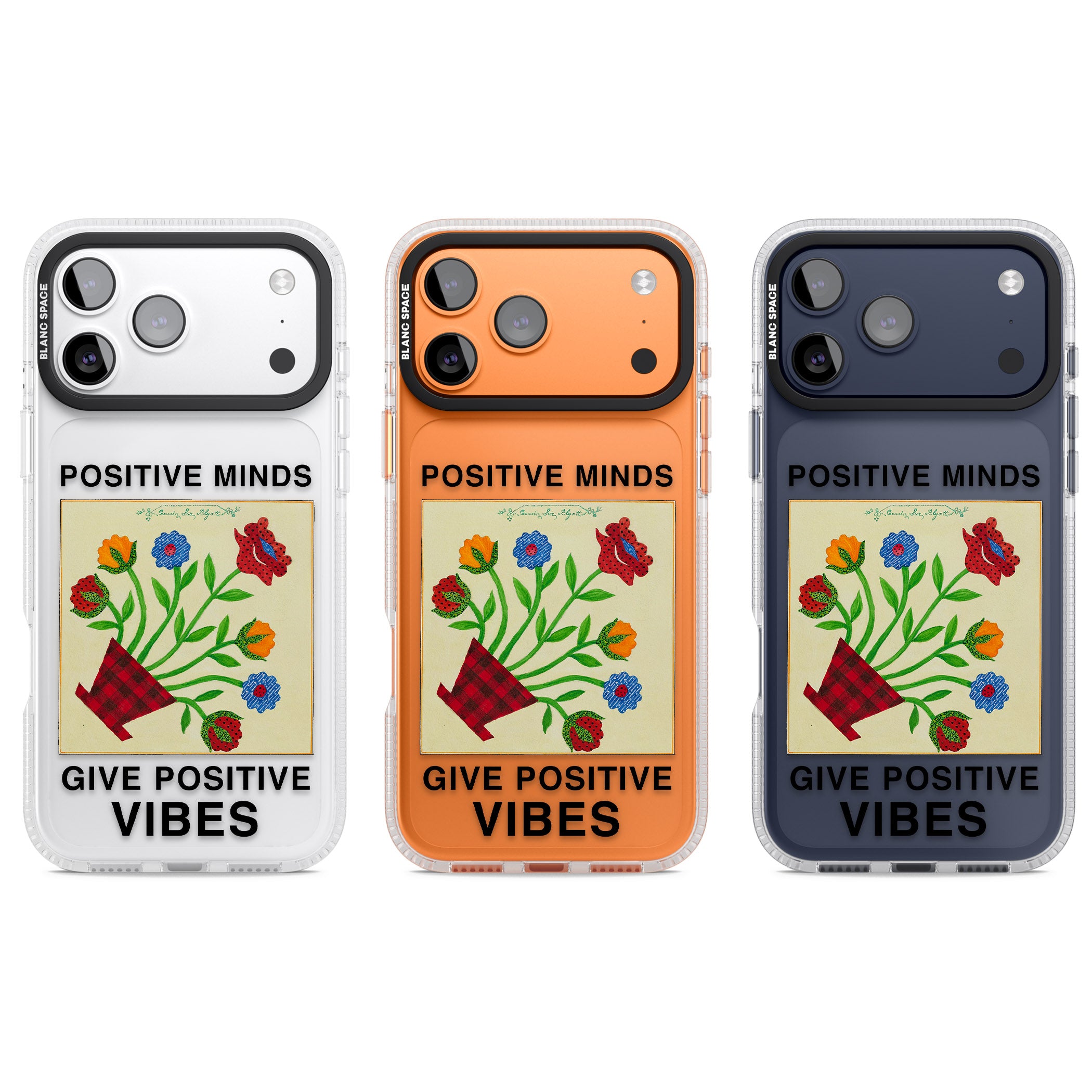 Positive Minds Give Positive Vibes iPhone 17 Pro Impact Air Clear Phone Case APT Impact Protection