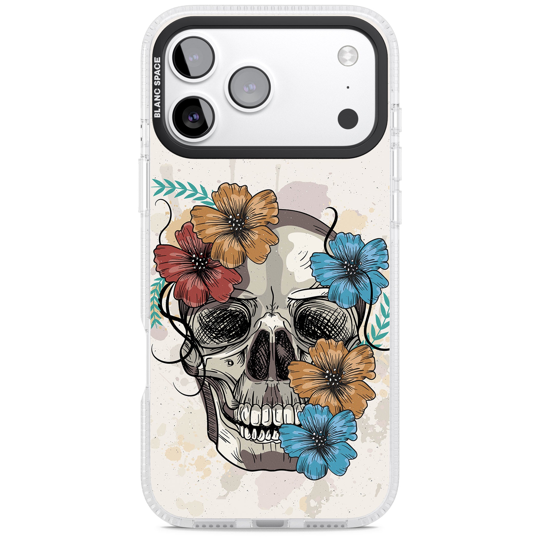 Sugar Skull Floral iPhone 17 Pro Impact Air Clear Phone Case