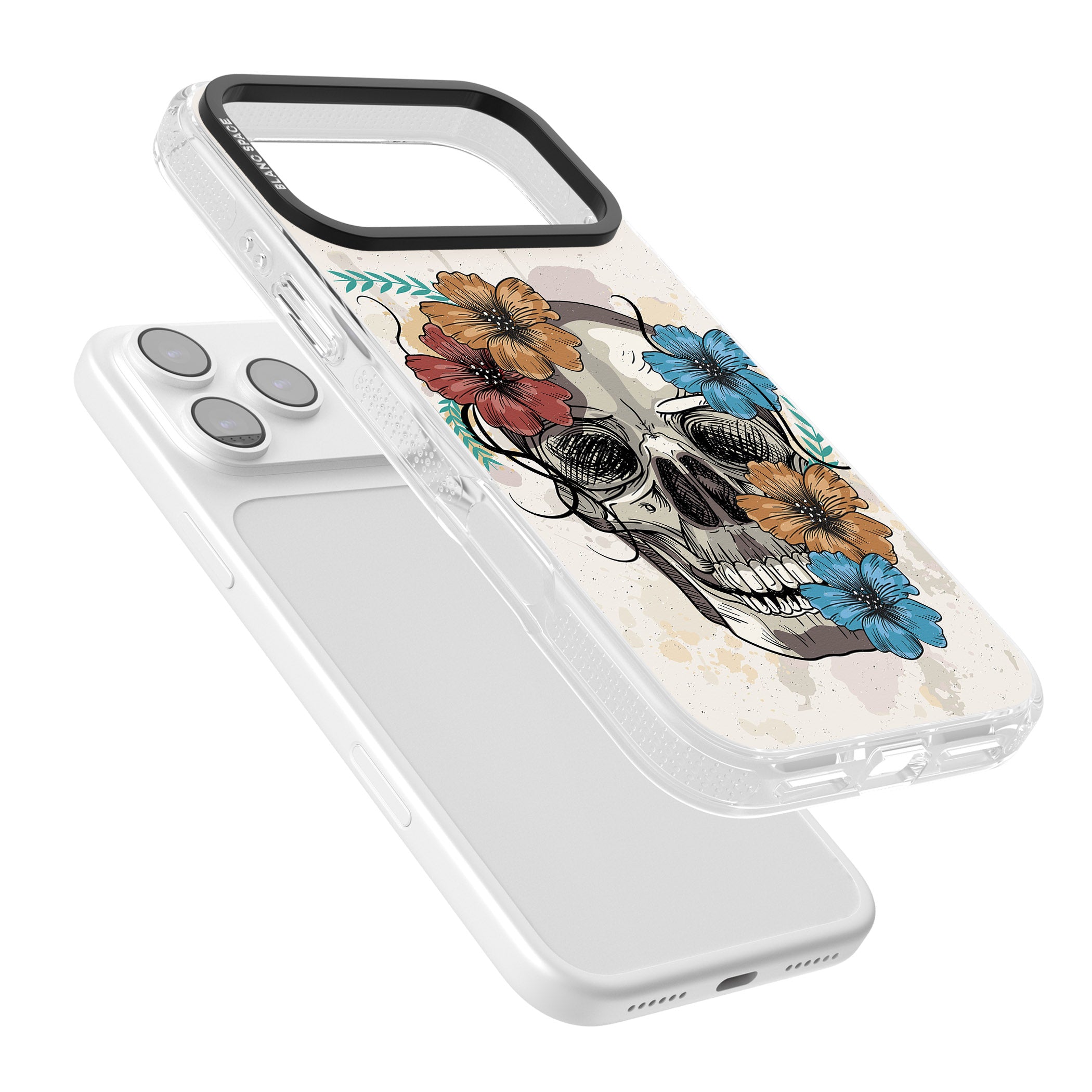 Sugar Skull Floral iPhone 17 Pro Impact Air Clear Phone Case Colours