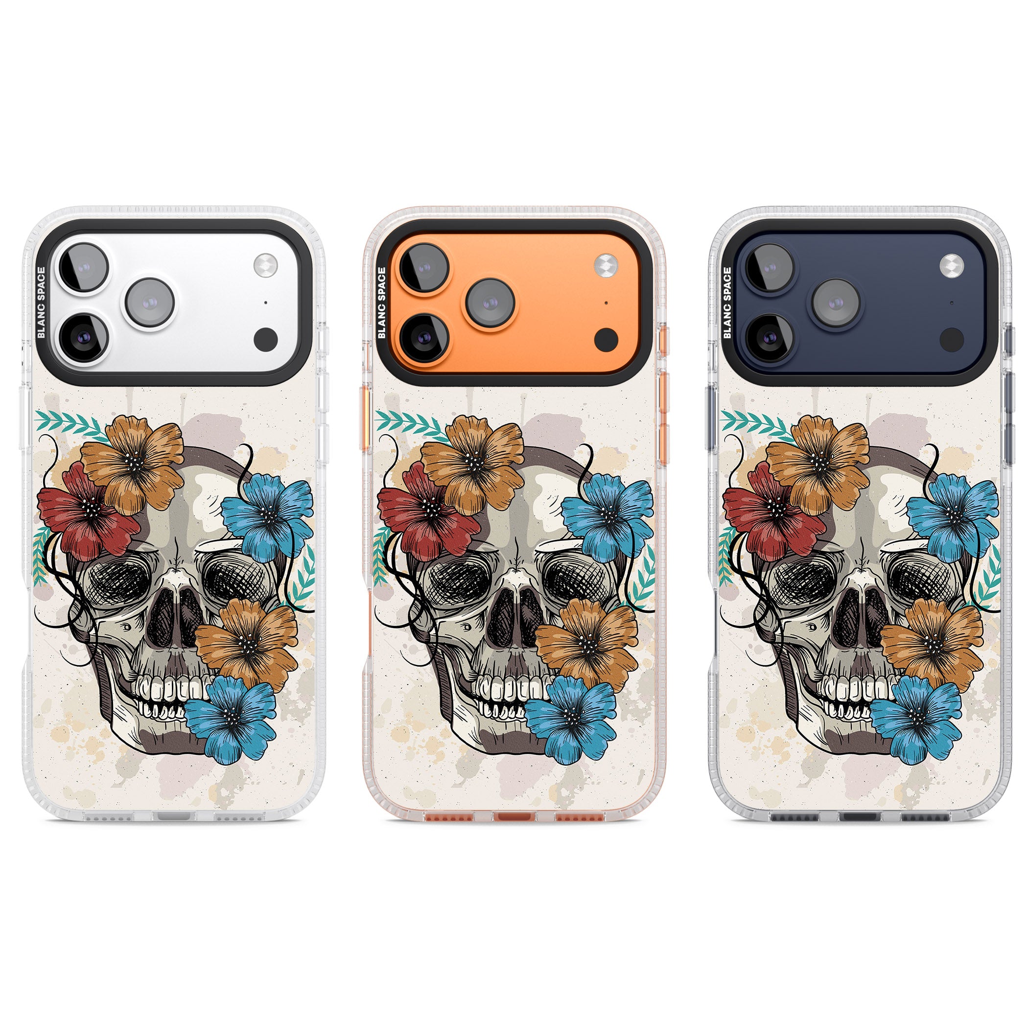 Sugar Skull Floral iPhone 17 Pro Impact Air Clear Phone Case APT Impact Protection