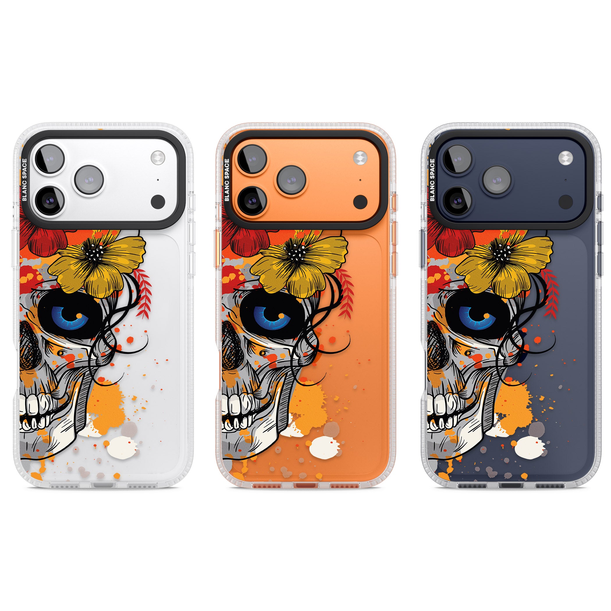 Sugar Skull Flowers iPhone 17 Pro Impact Air Clear Phone Case APT Impact Protection