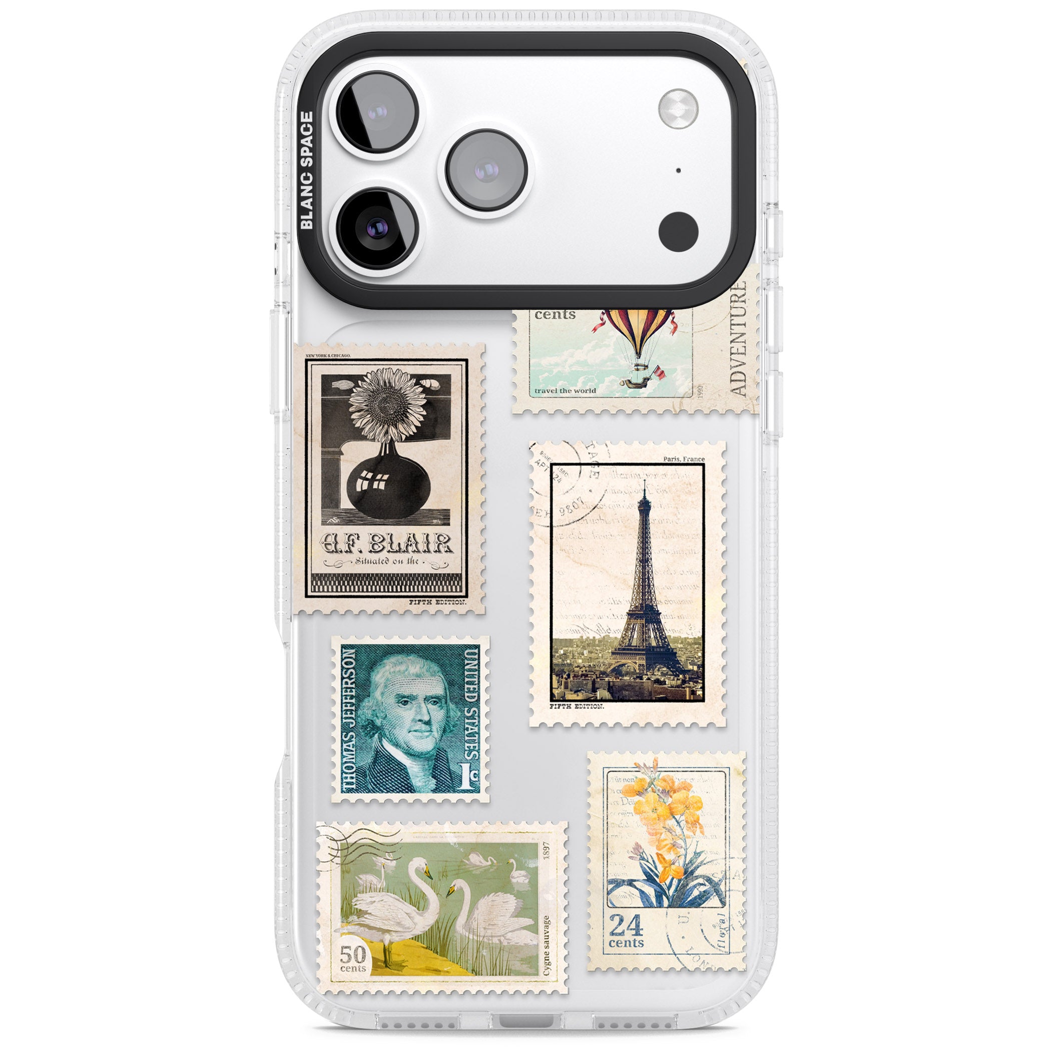 Vintage Stamps iPhone 17 Pro Impact Air Clear Phone Case
