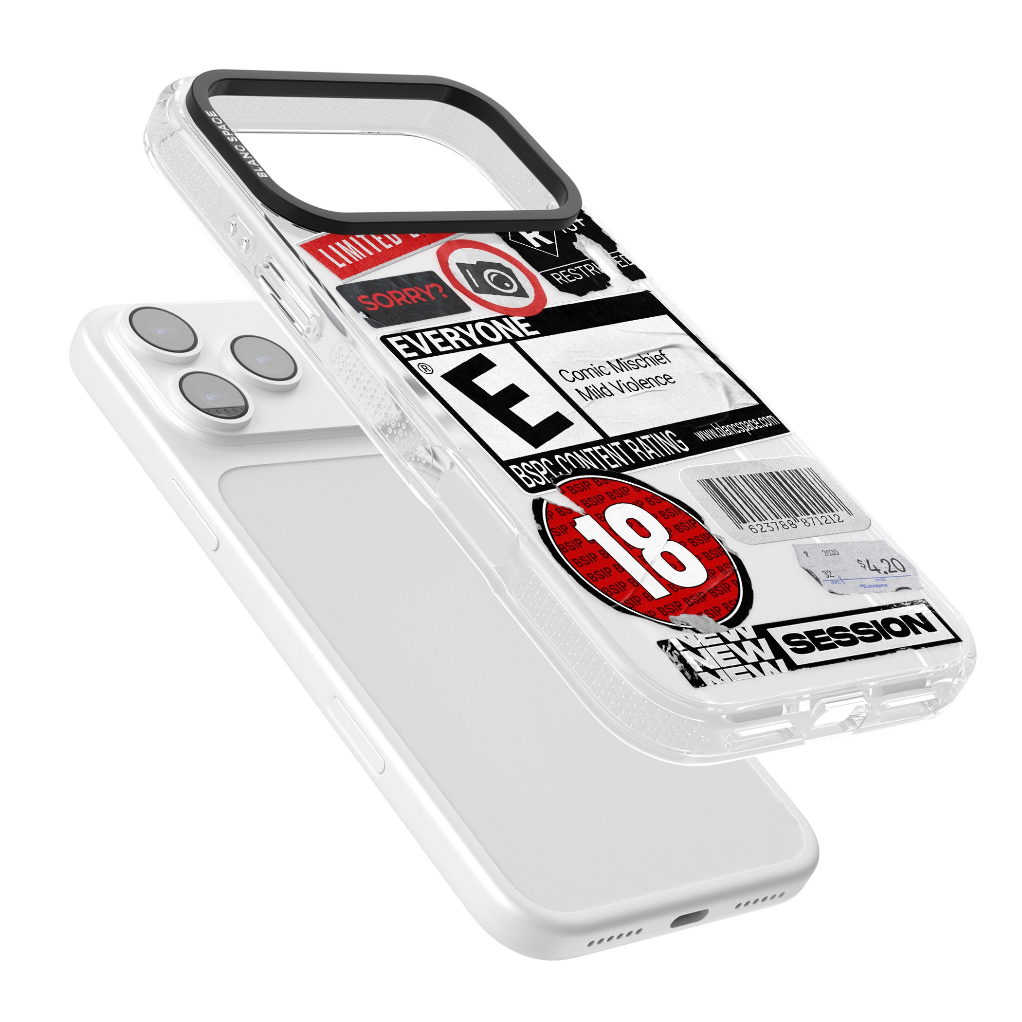 Rated 18+ Sticker Mix iPhone 17 Pro Impact Air Clear Phone Case Colours