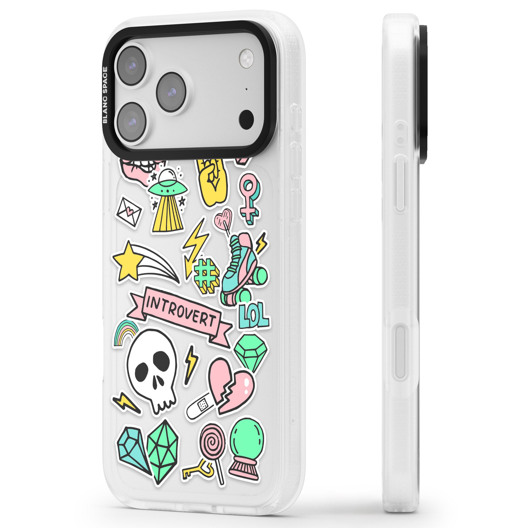 Introvert Sticker iPhone 17 Pro Impact Air Clear Phone Case Side Profile