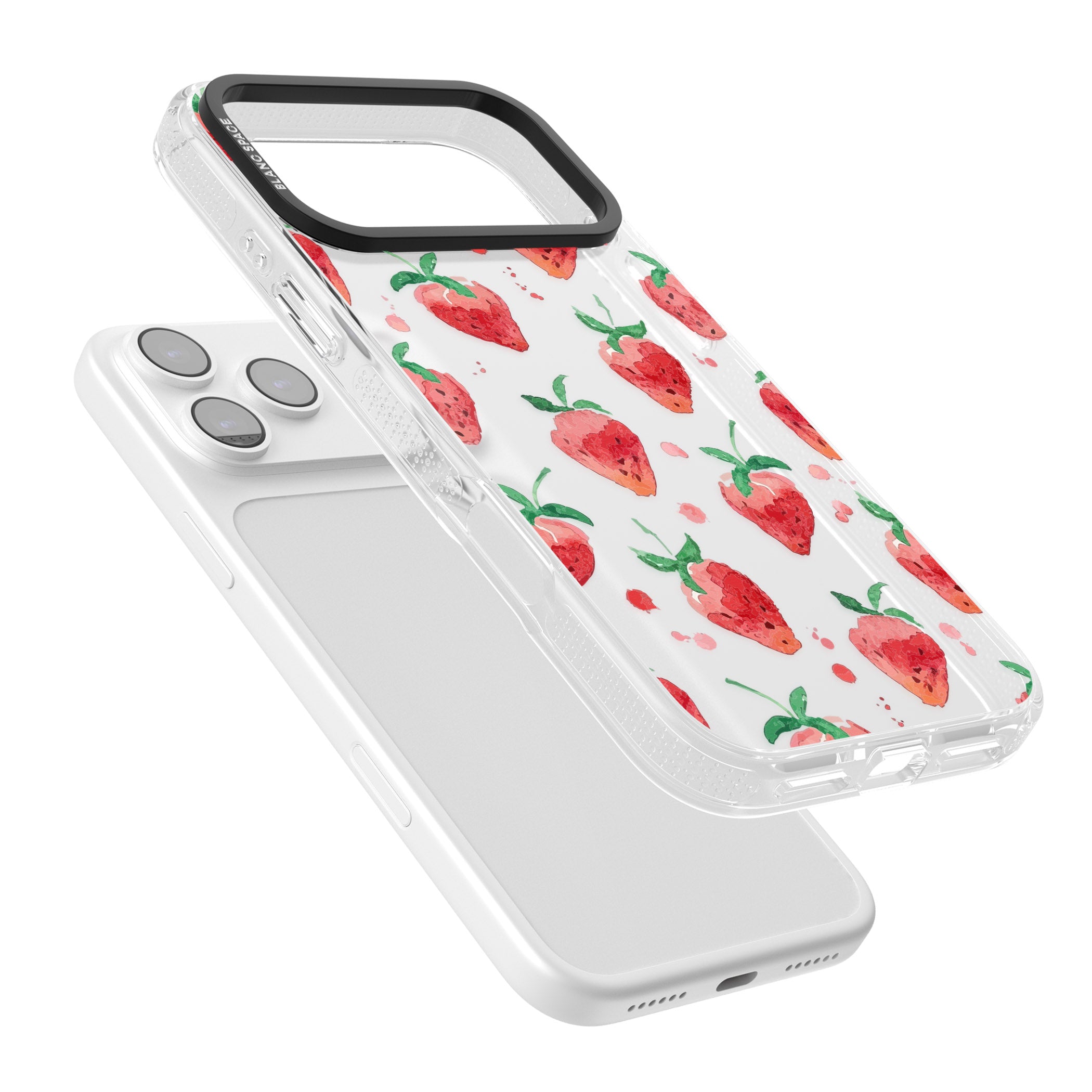 Strawberry Watercolour iPhone 17 Pro Impact Air Clear Phone Case Colours