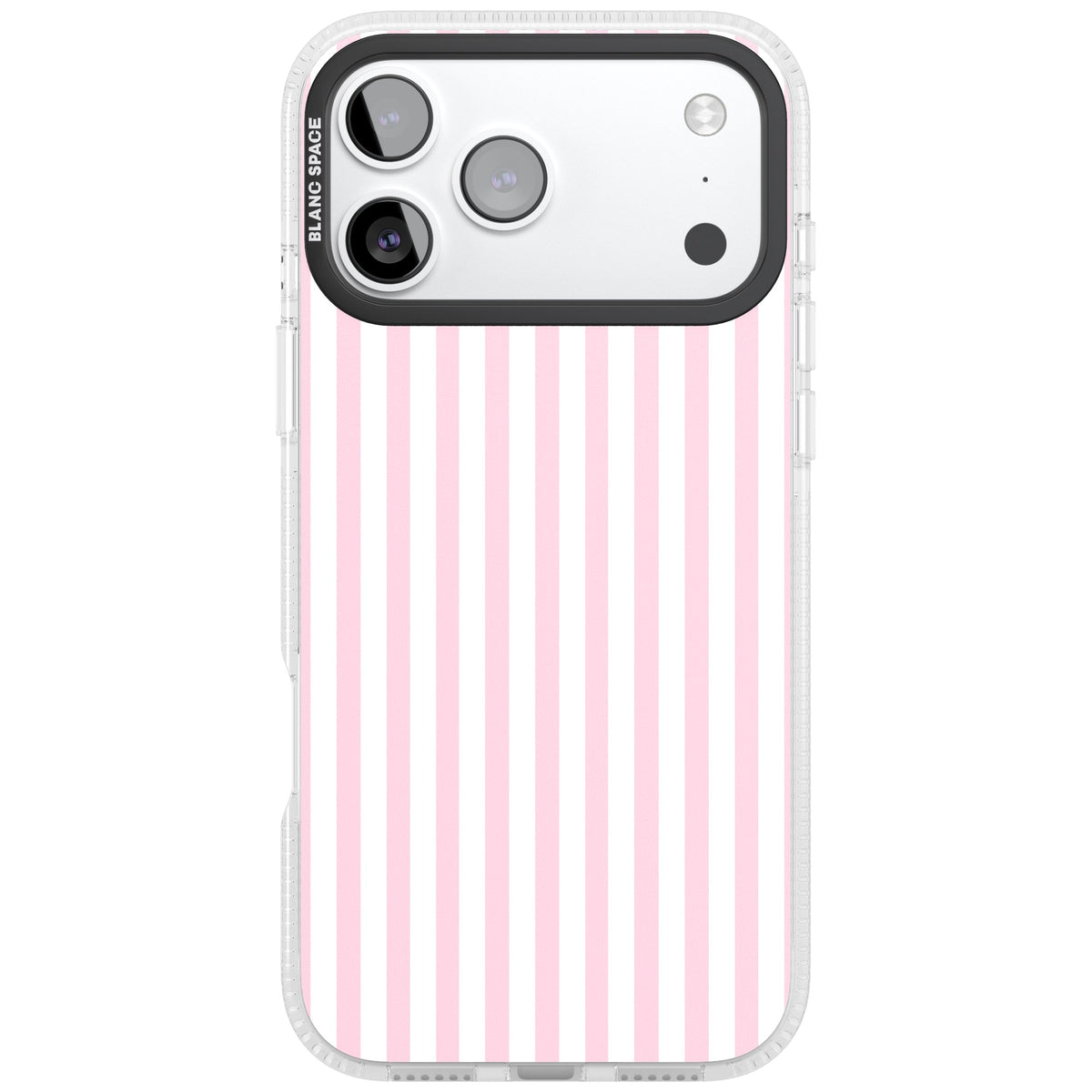 Pink Stripe preppy iPhone case featuring soft pastel pink and white vertical candy stripes iPhone 17 Pro Max Impact Air Phone Case front