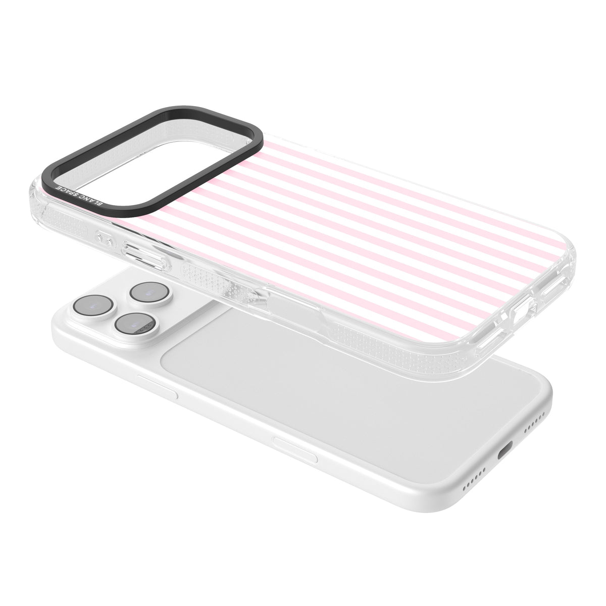 Pink Stripe preppy iPhone case featuring soft pastel pink and white vertical candy stripes iPhone 17 Pro Max Impact Air Phone Case angled