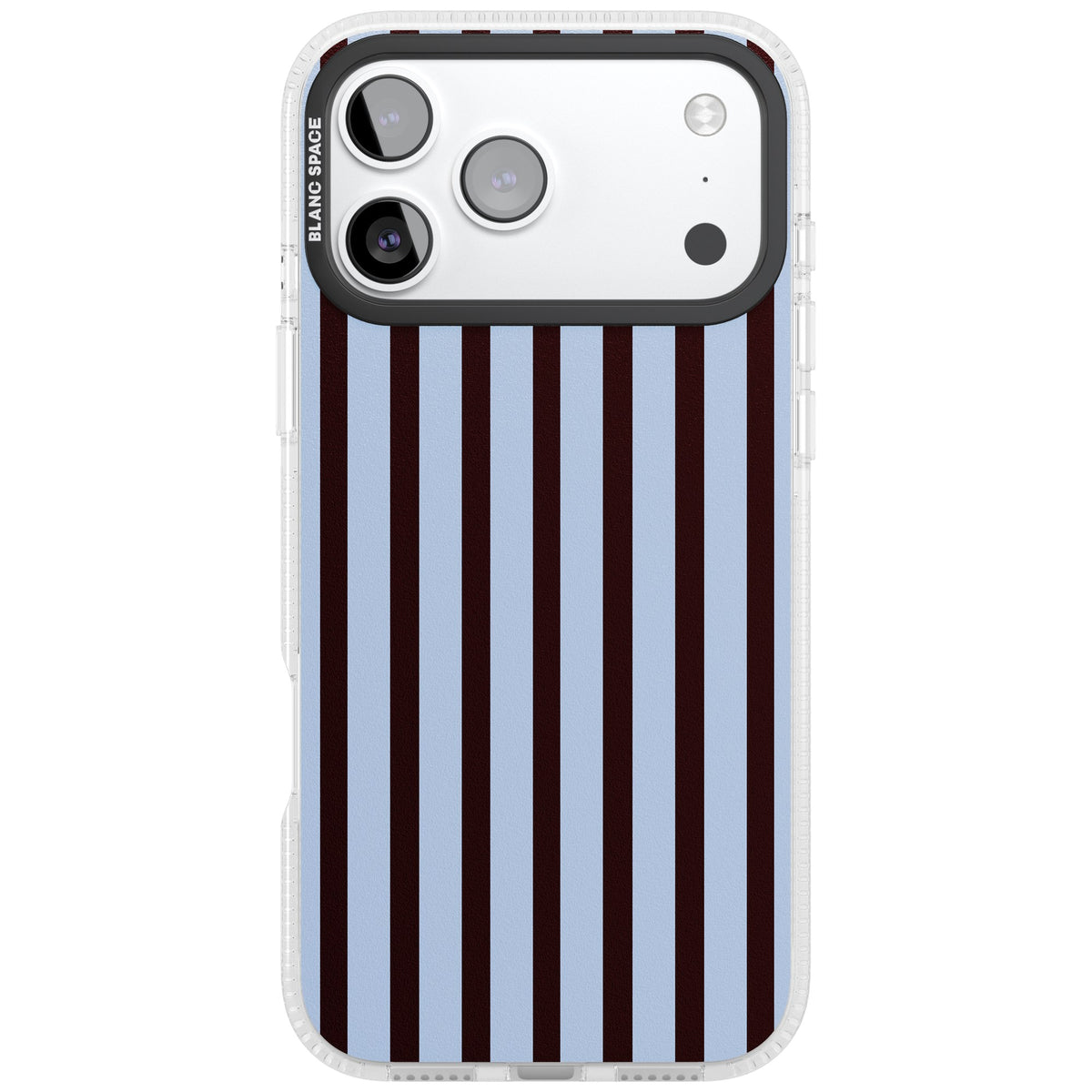 Blackcurrant Stripe preppy iPhone case featuring vertical burgundy and light blue stripes in a classic pinstripe layout iPhone 17 Pro Max Impact Air Phone Case front