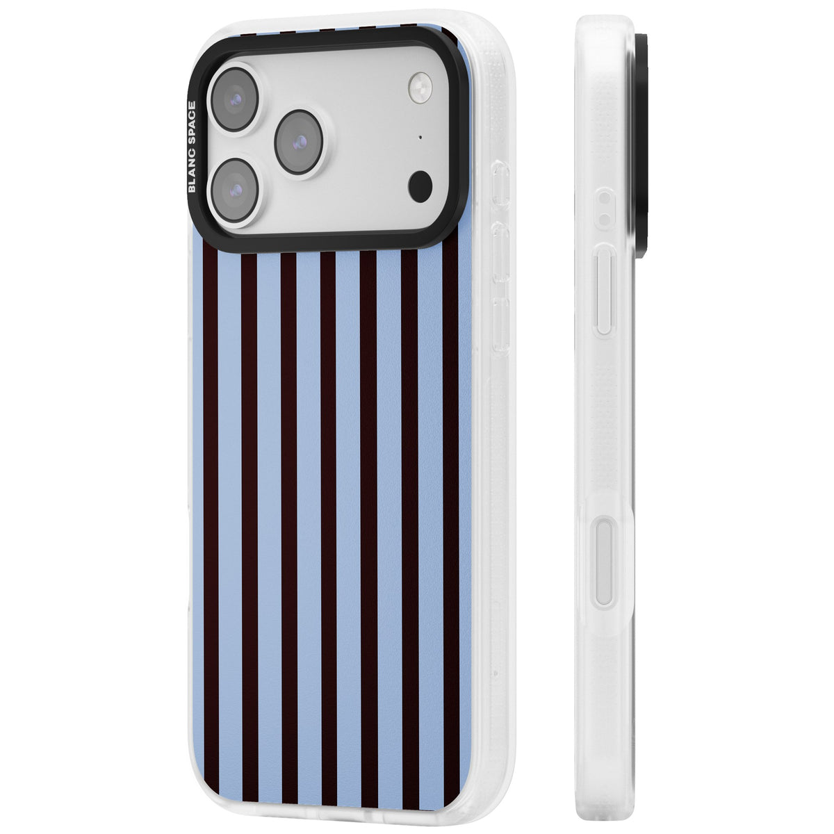 Blackcurrant Stripe preppy iPhone case featuring vertical burgundy and light blue stripes in a classic pinstripe layout iPhone 17 Pro Max Impact Air Phone Case side