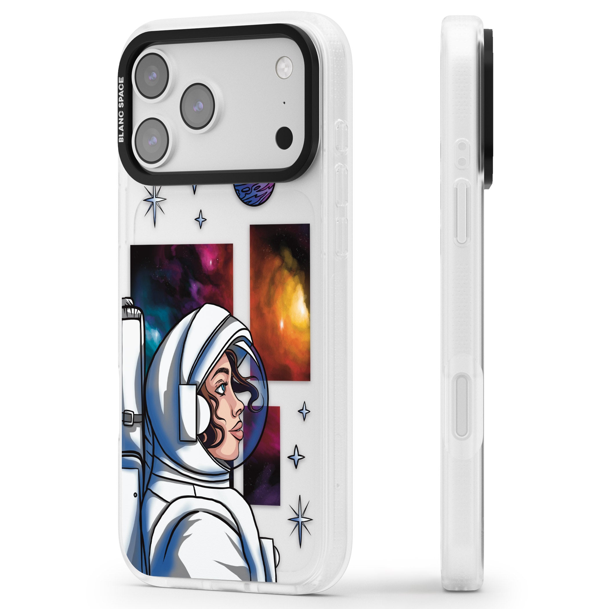 Cosmic Ambition iPhone 17 Pro Impact Air Clear Phone Case Side Profile
