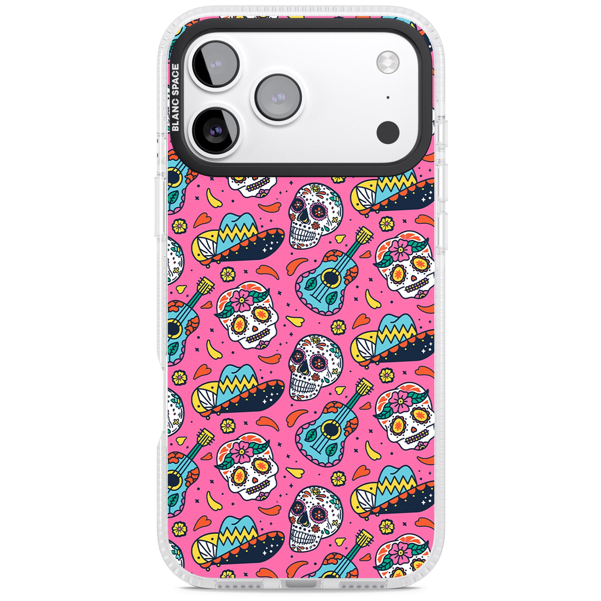 Pink Day Of The Dead Pattern iPhone 17 Pro Impact Air Clear Phone Case