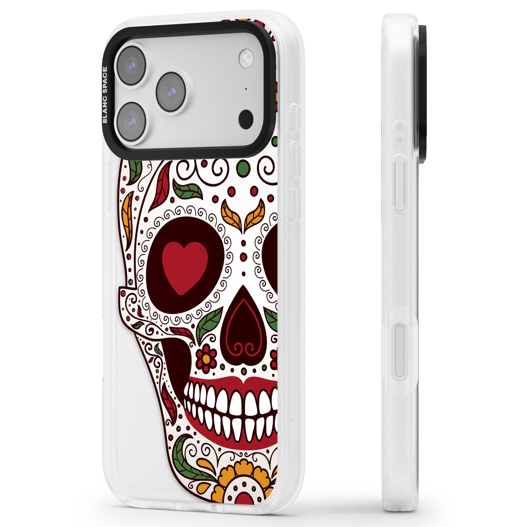 Autumn Sugar Skull iPhone 17 Pro Impact Air Clear Phone Case Side Profile