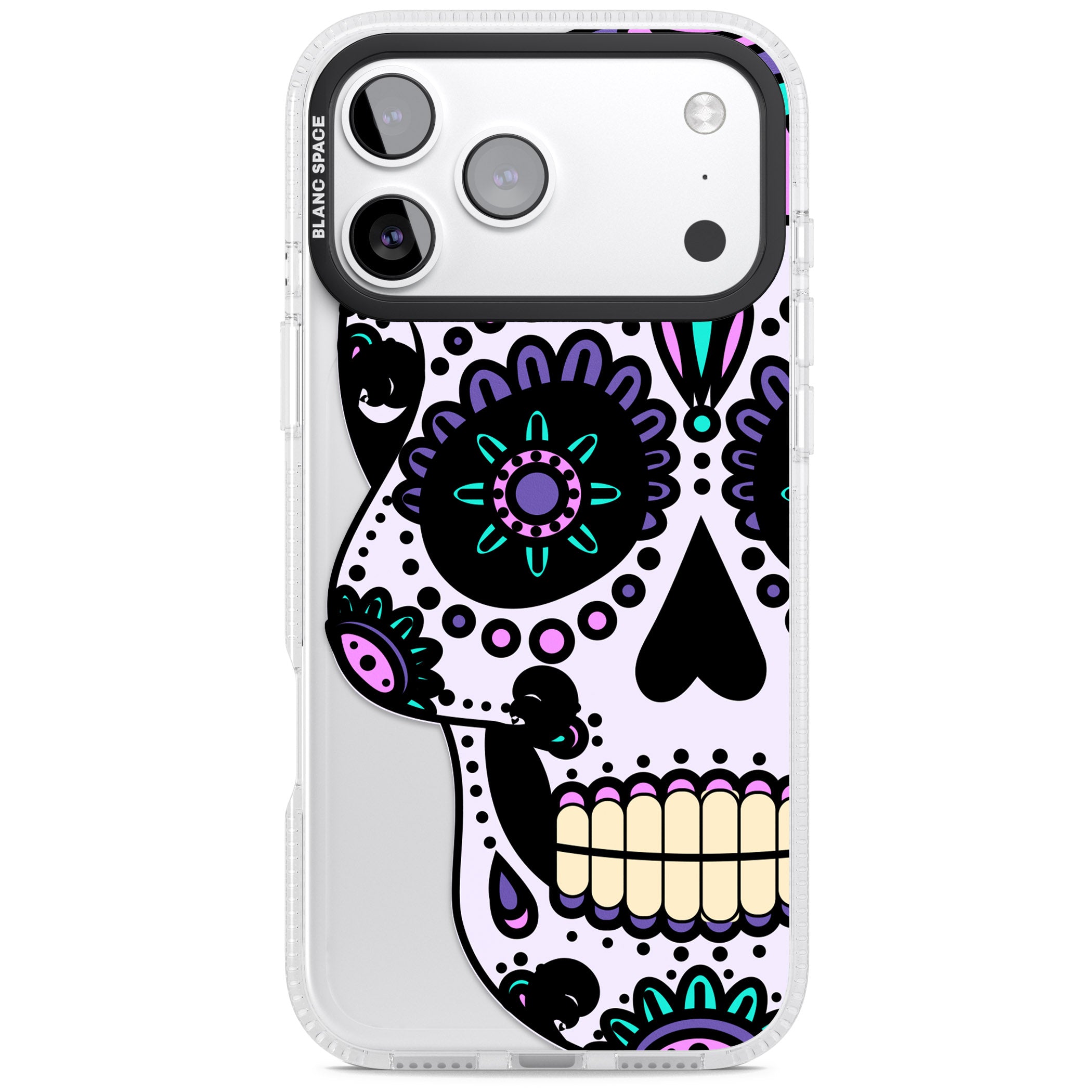 Violet Sugar Skull iPhone 17 Pro Impact Air Clear Phone Case