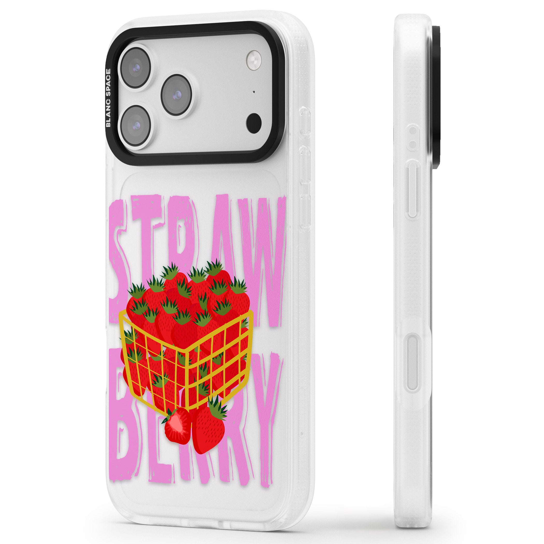 Strawberry Basket iPhone 17 Pro Impact Air Clear Phone Case Side Profile