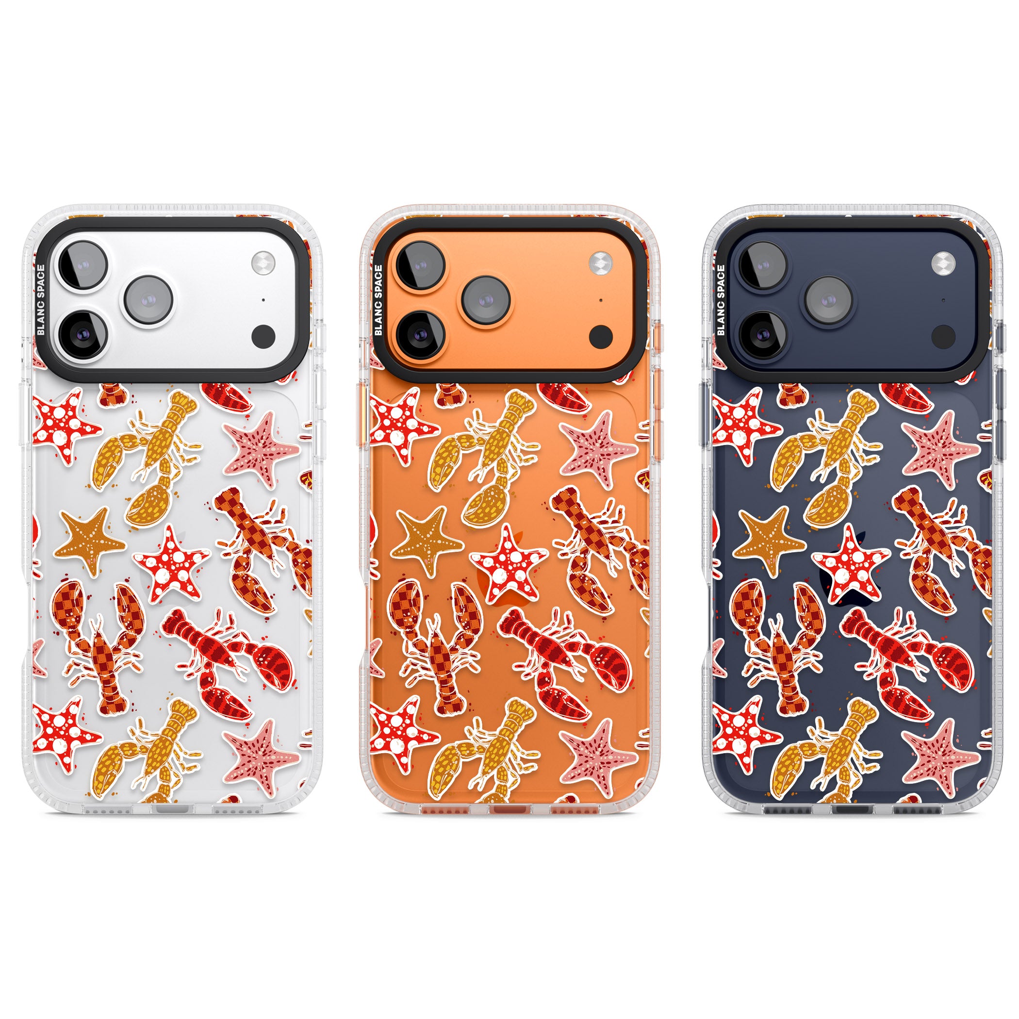 Lobster & Starfish Coastal Pattern iPhone 17 Pro Impact Air Clear Phone Case APT Impact Protection