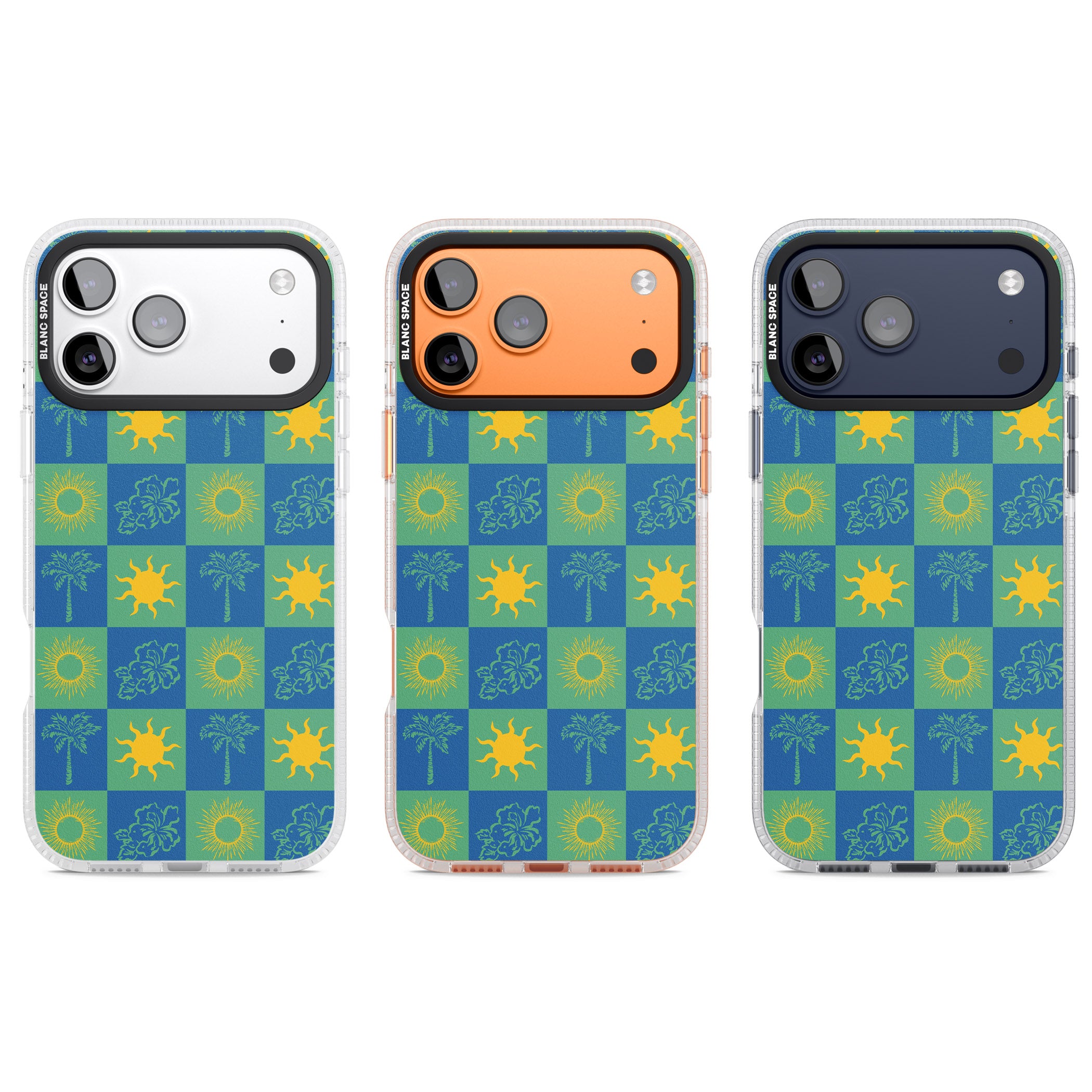 Green & Blue Tropical Checked iPhone 17 Pro Impact Air Clear Phone Case APT Impact Protection