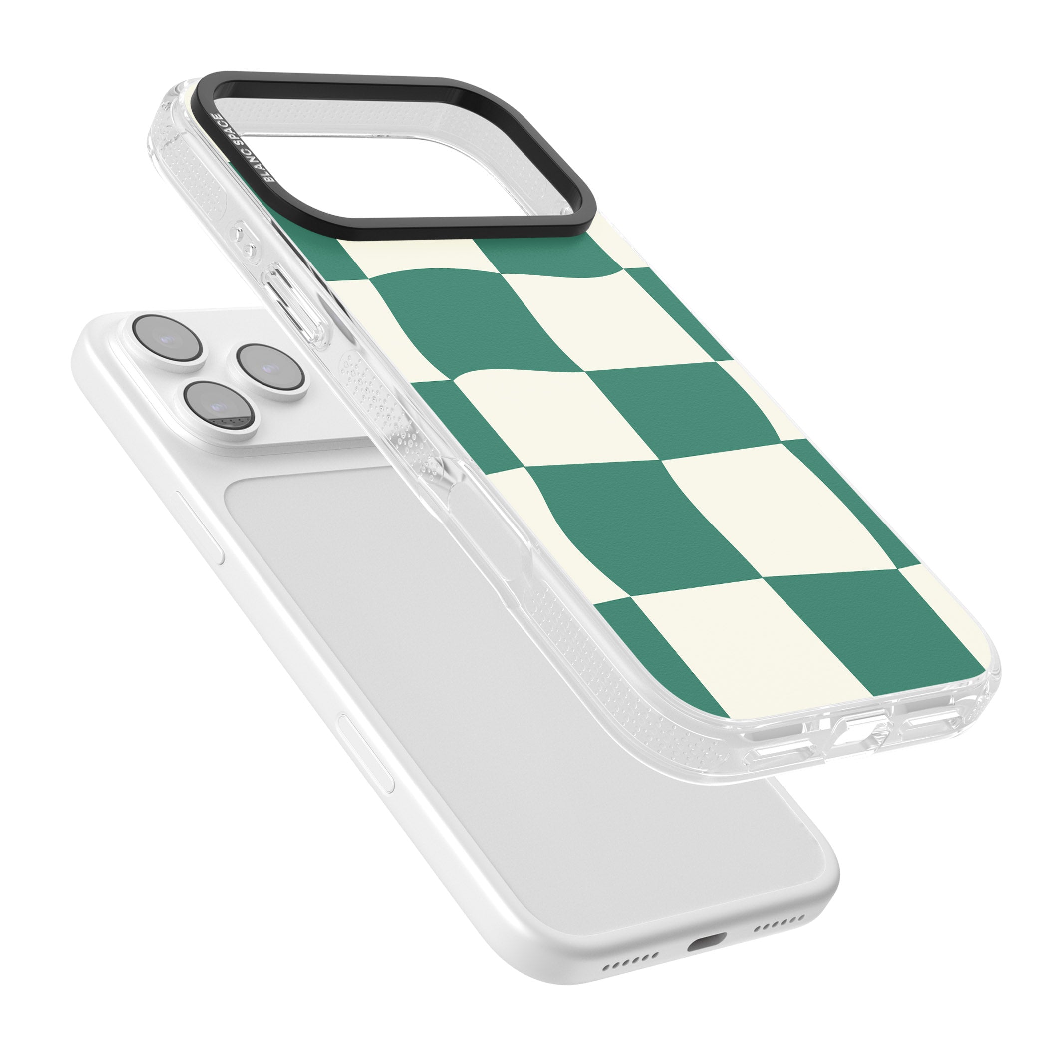 Green & Cream Wavy Check iPhone 17 Pro Impact Air Clear Phone Case Colours