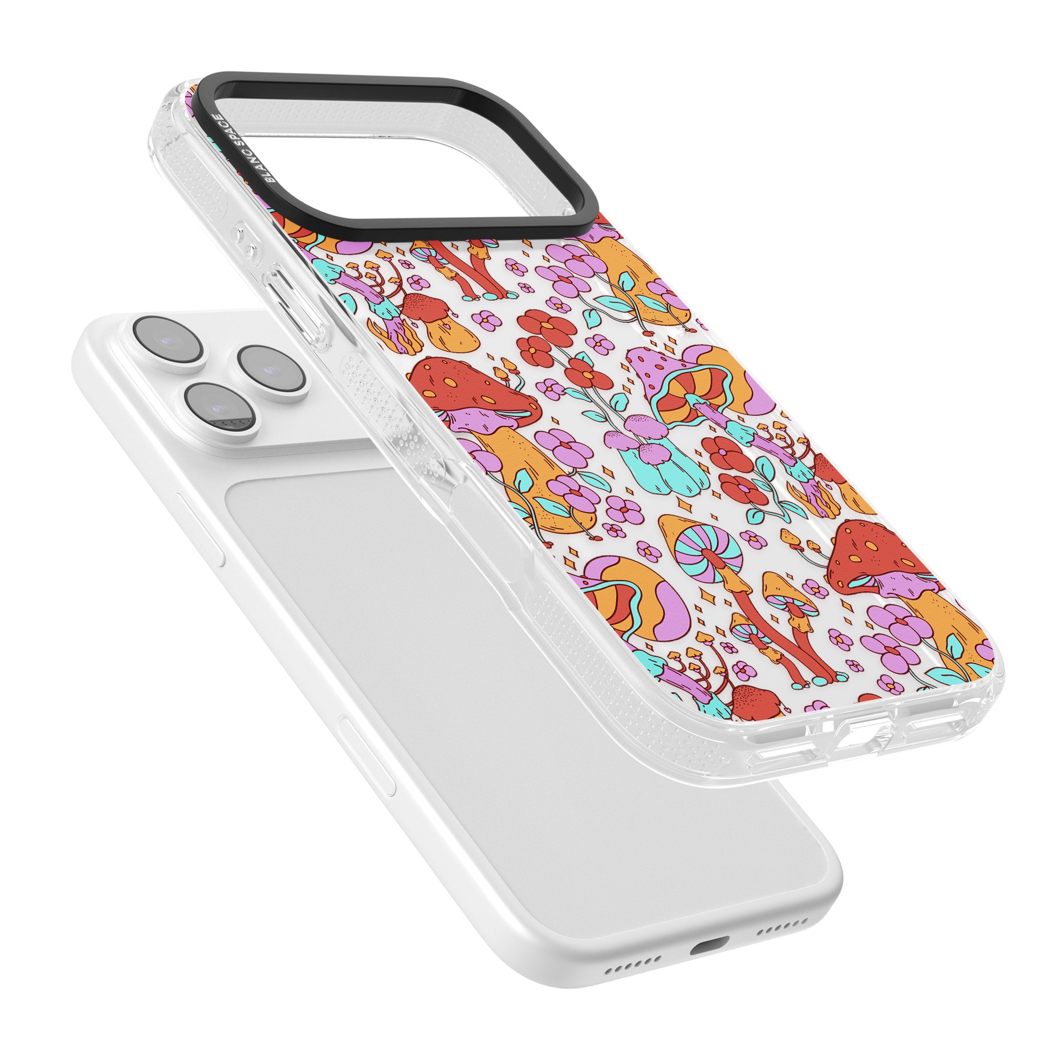 Psychedelic Flowers & Mushrooms iPhone 17 Pro Impact Air Clear Phone Case Colours