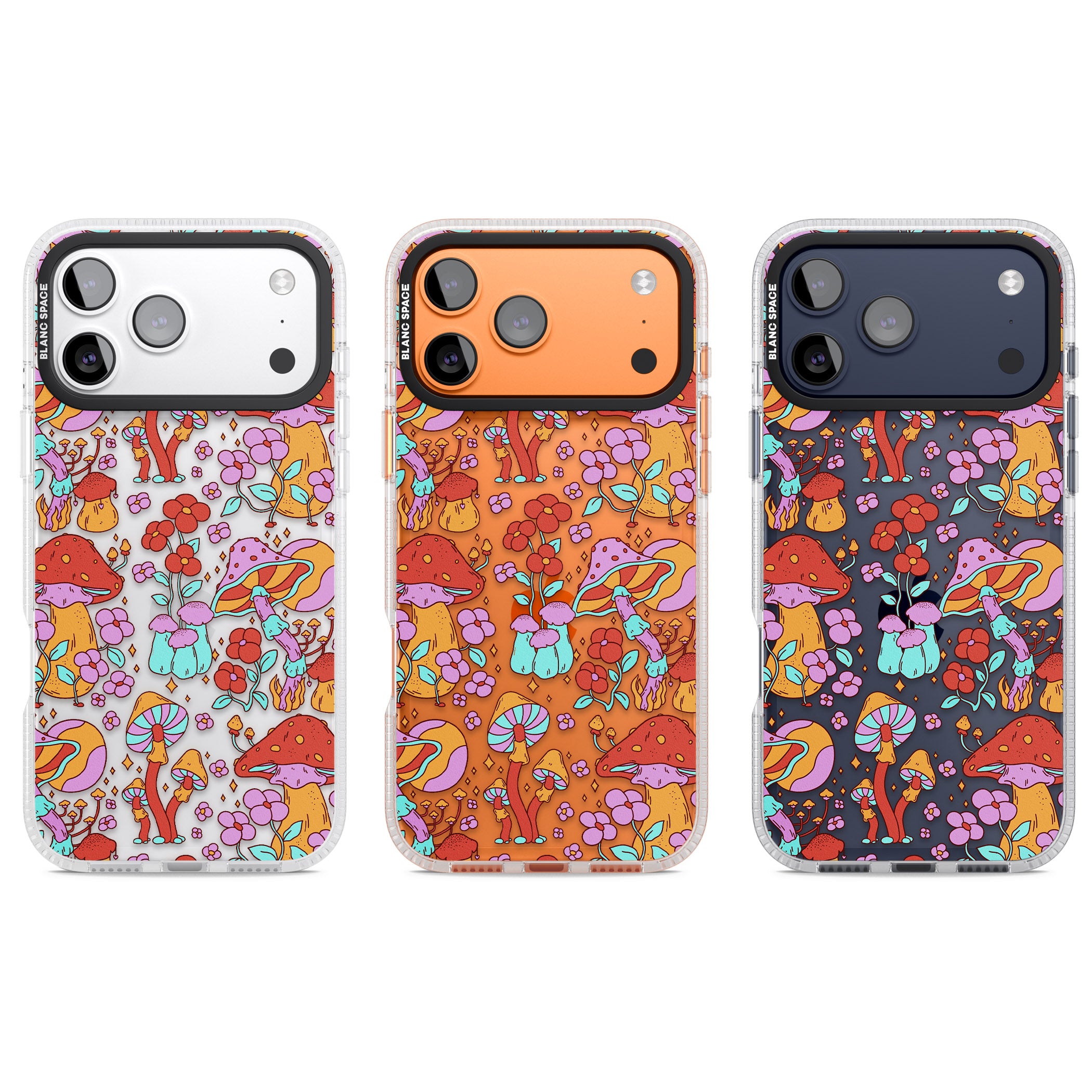 Psychedelic Flowers & Mushrooms iPhone 17 Pro Impact Air Clear Phone Case APT Impact Protection