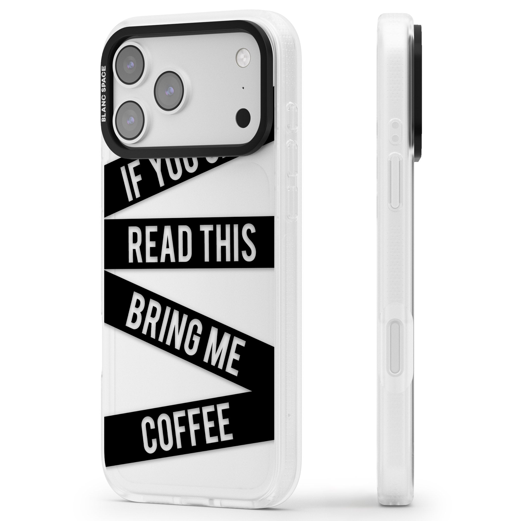 Bring Me Coffee iPhone 17 Pro Impact Air Clear Phone Case Side Profile