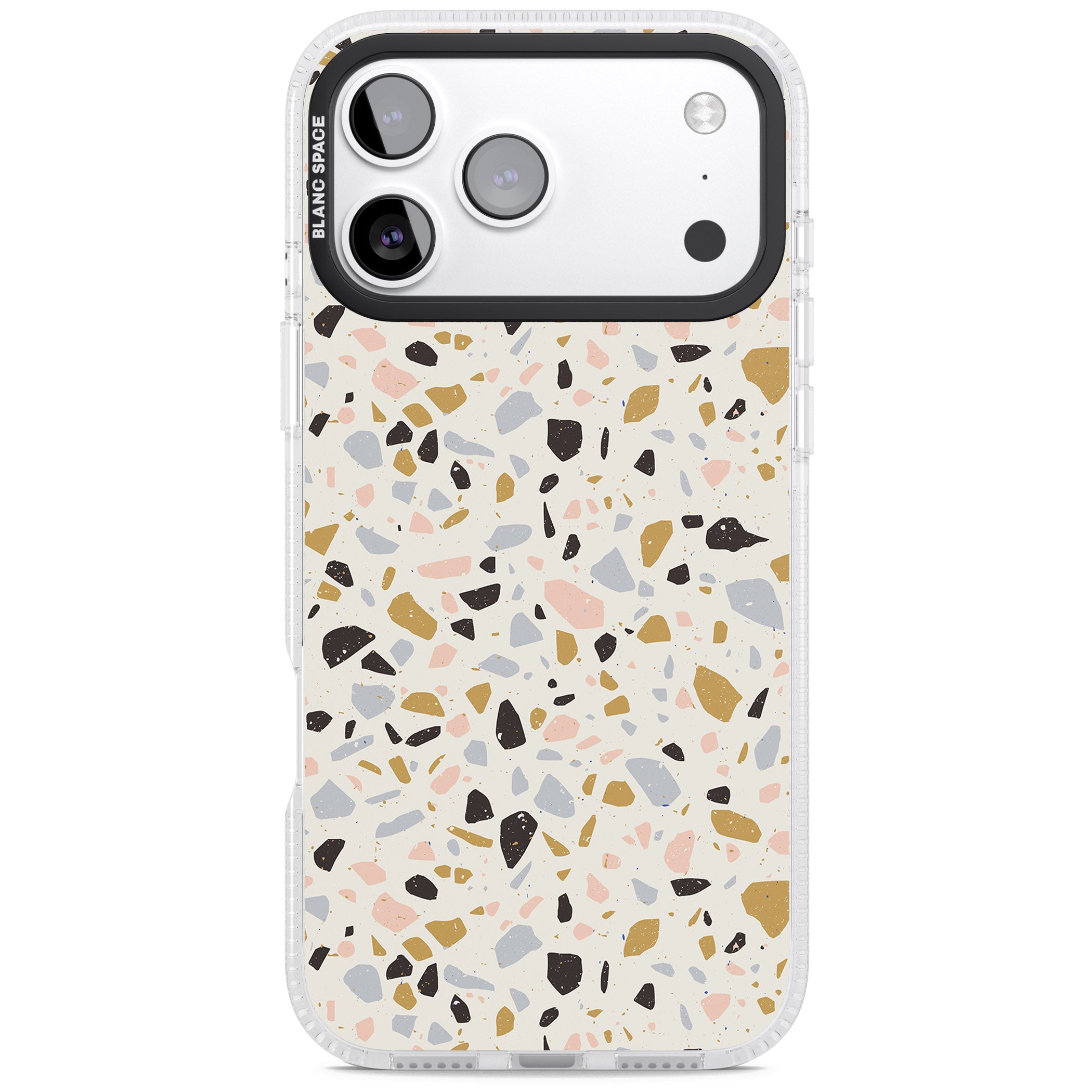 Pale Pink, Blue, & Mocha Terrazzo Pattern iPhone 17 Pro Impact Air Clear Phone Case