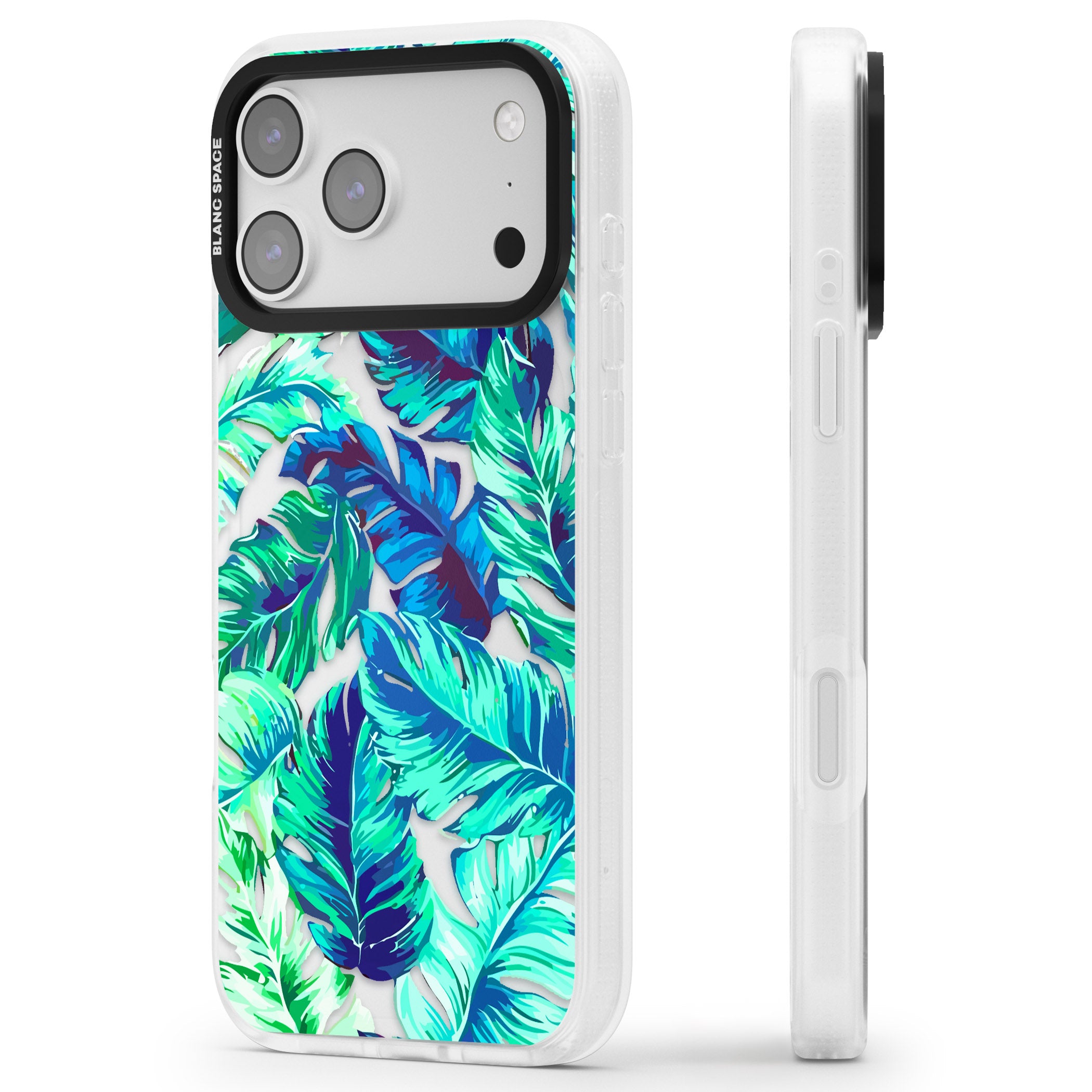 Tropical Palms iPhone 17 Pro Impact Air Clear Phone Case Side Profile