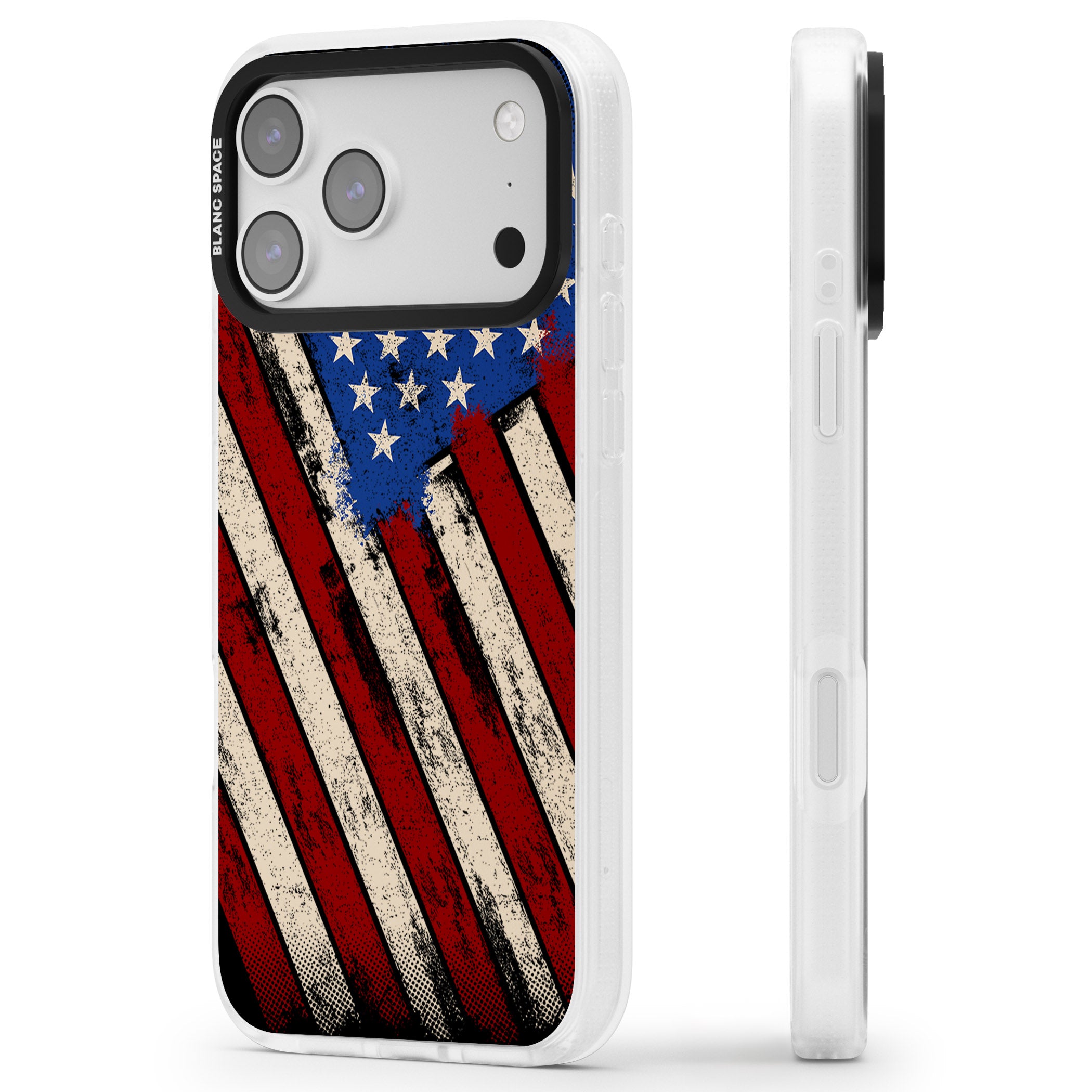 Distressed Us Flag iPhone 17 Pro Impact Air Clear Phone Case Side Profile