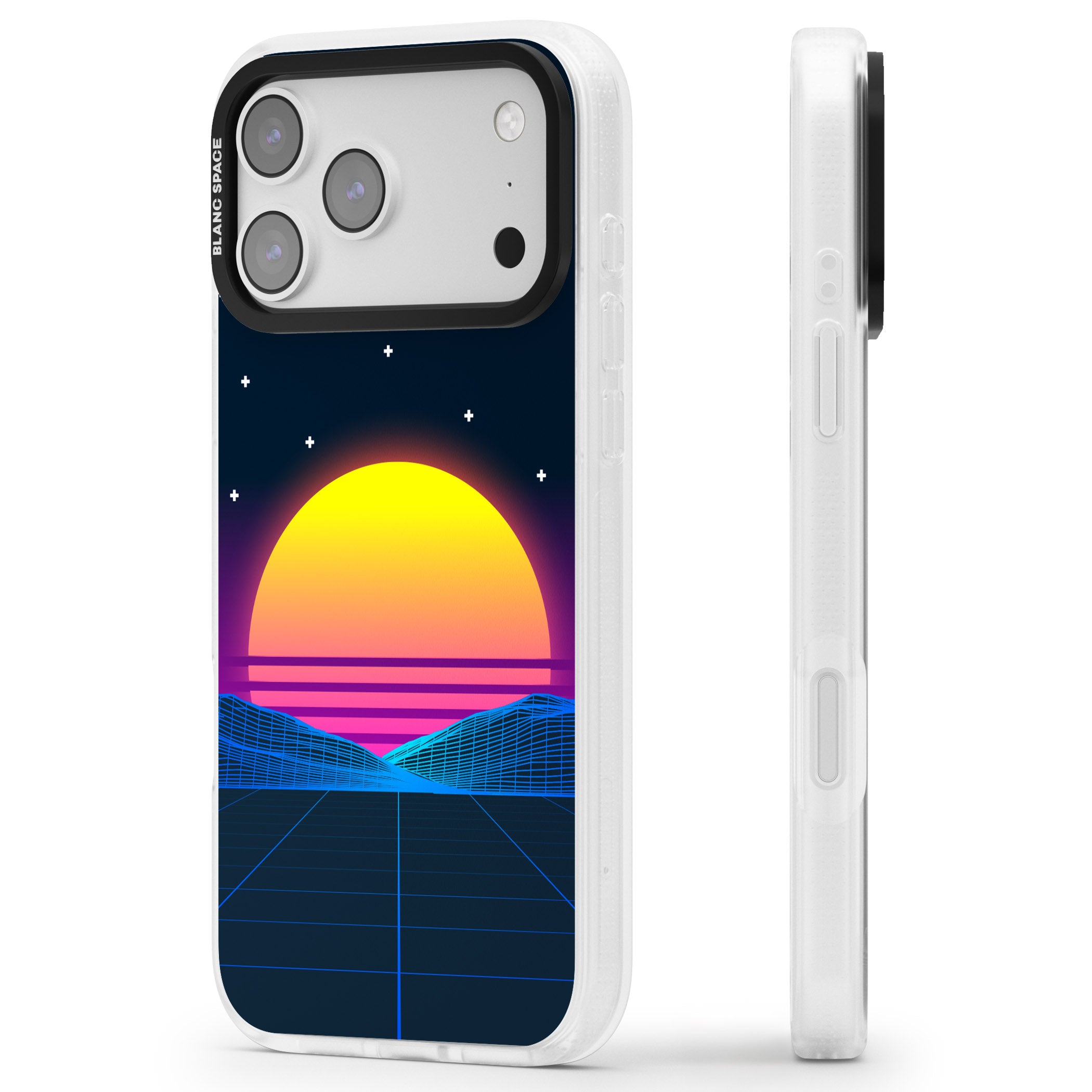 Retro Sunset Vaporwave iPhone 17 Pro Impact Air Clear Phone Case Side Profile