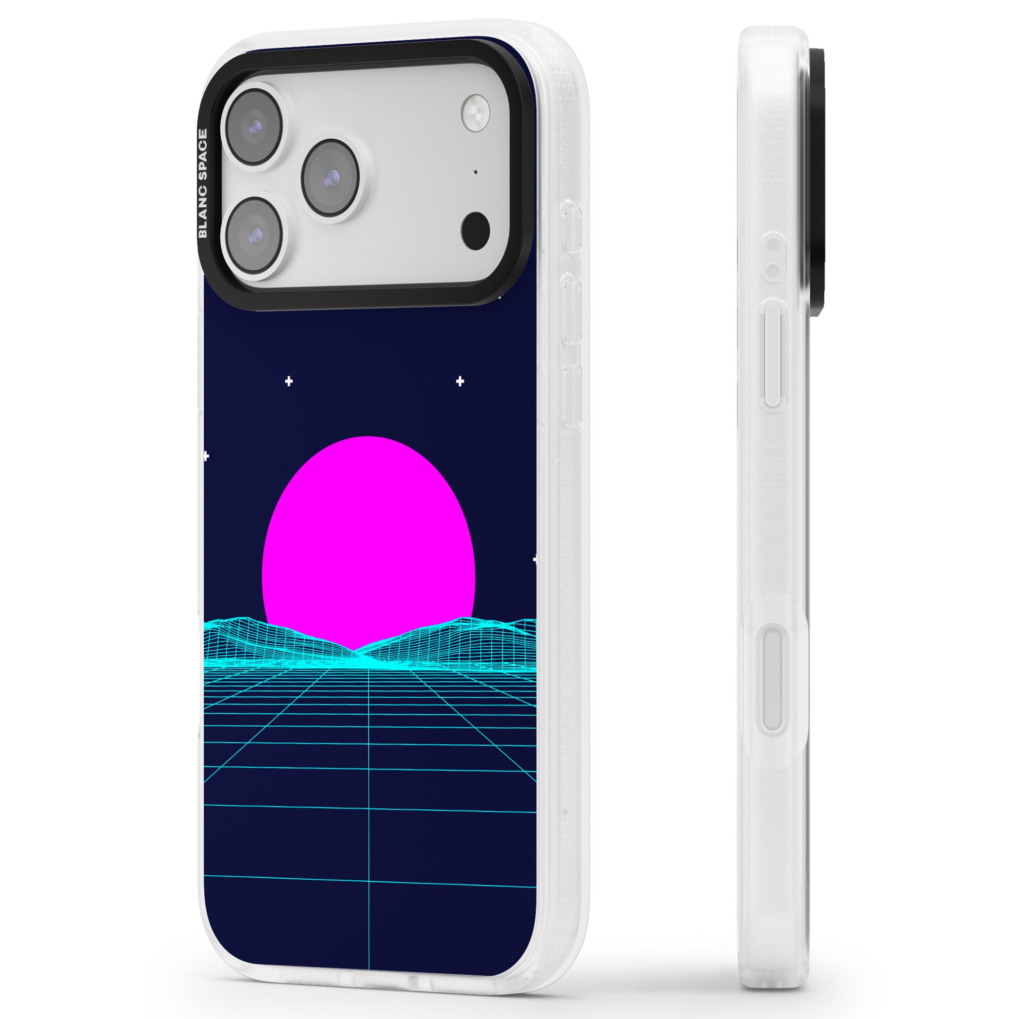 Miami Sunset Vaporwave iPhone 17 Pro Impact Air Clear Phone Case Side Profile